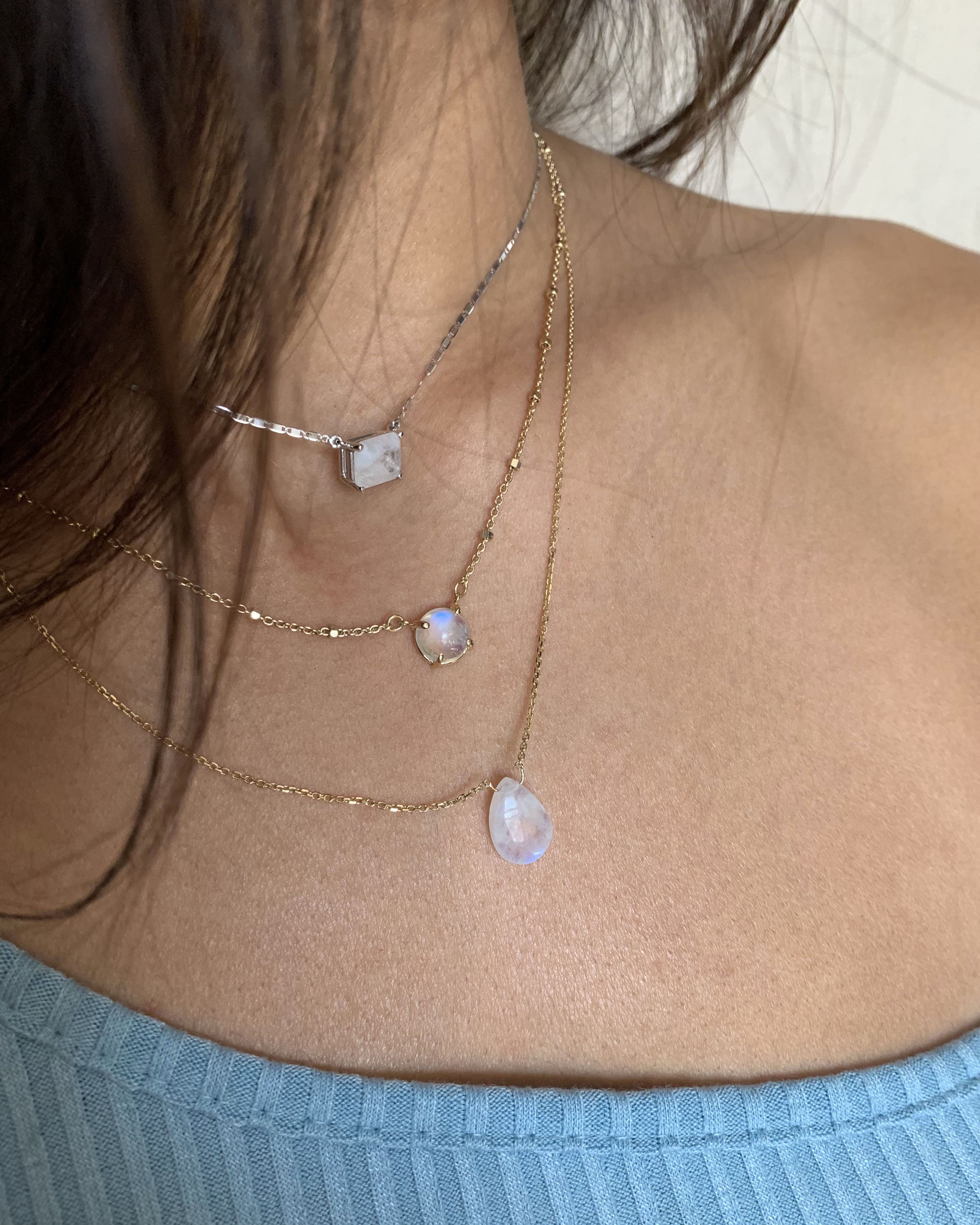 Solitaire Emerald Cut Moonstone Necklace