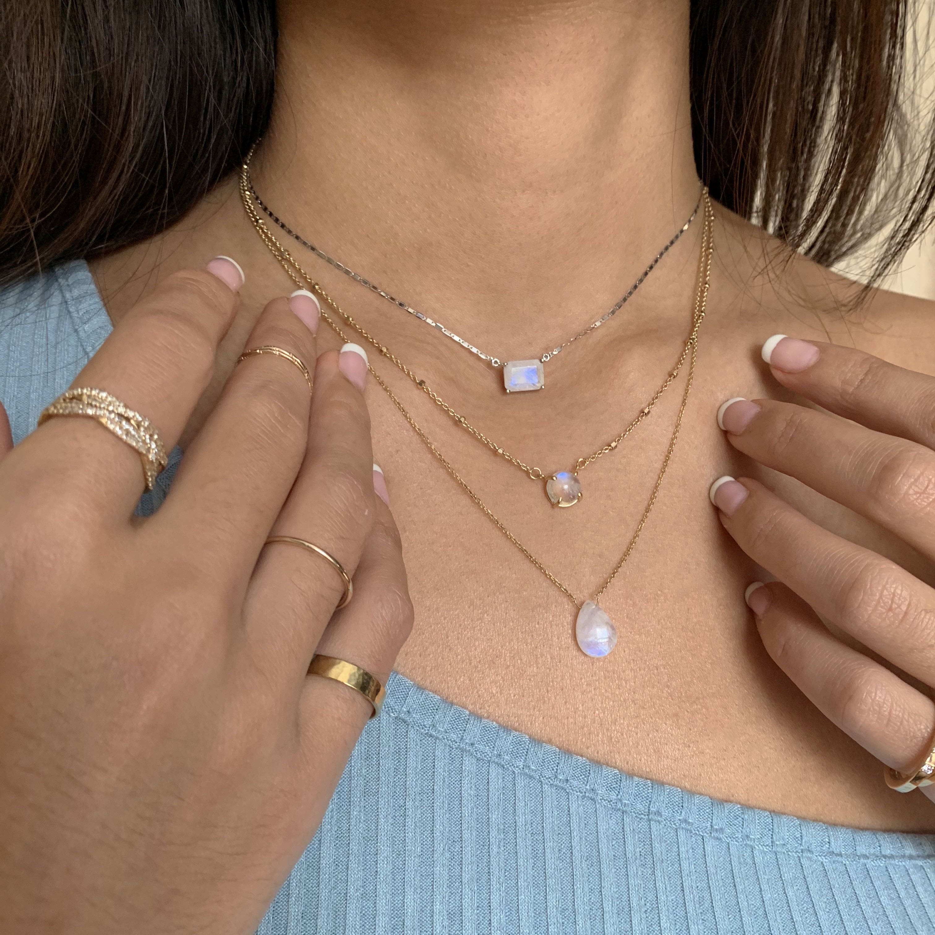 Solitaire Emerald Cut Moonstone Necklace