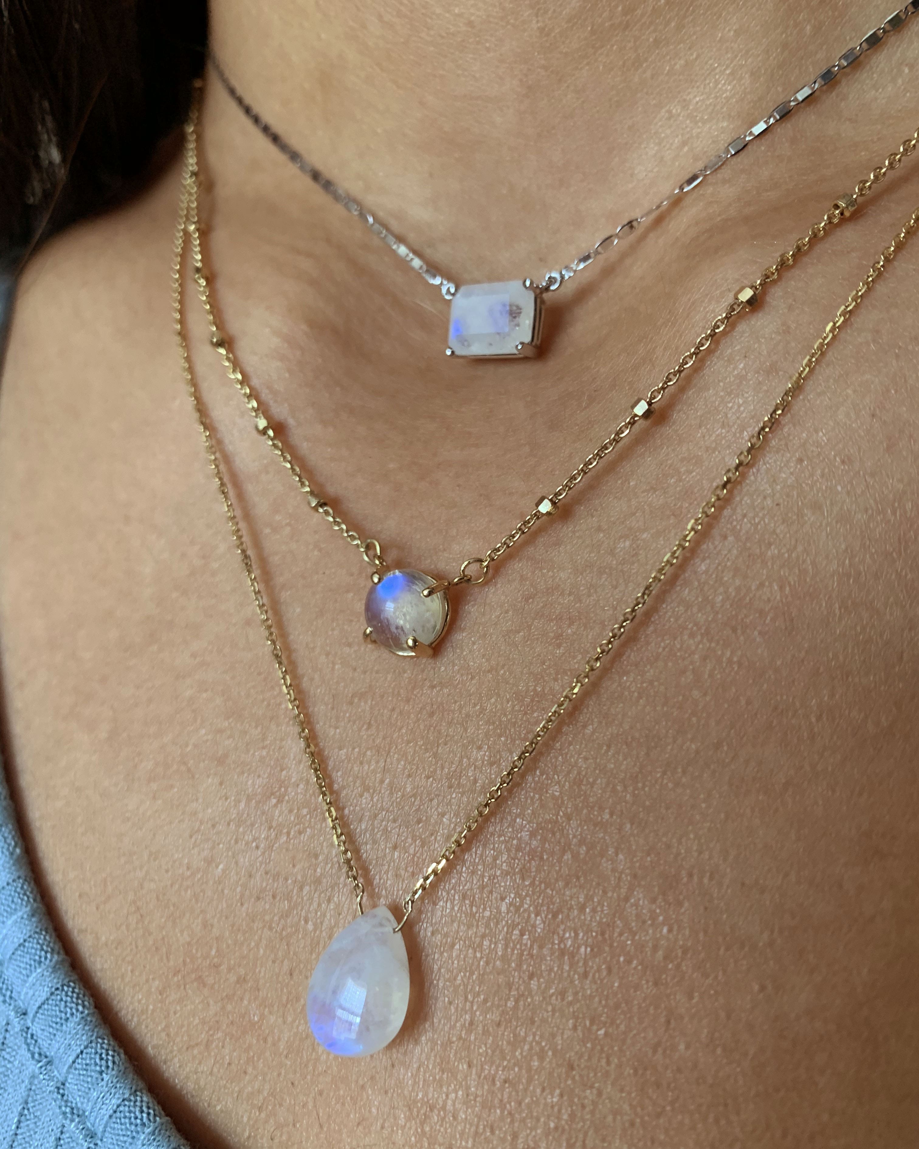 Solitaire Emerald Cut Moonstone Necklace