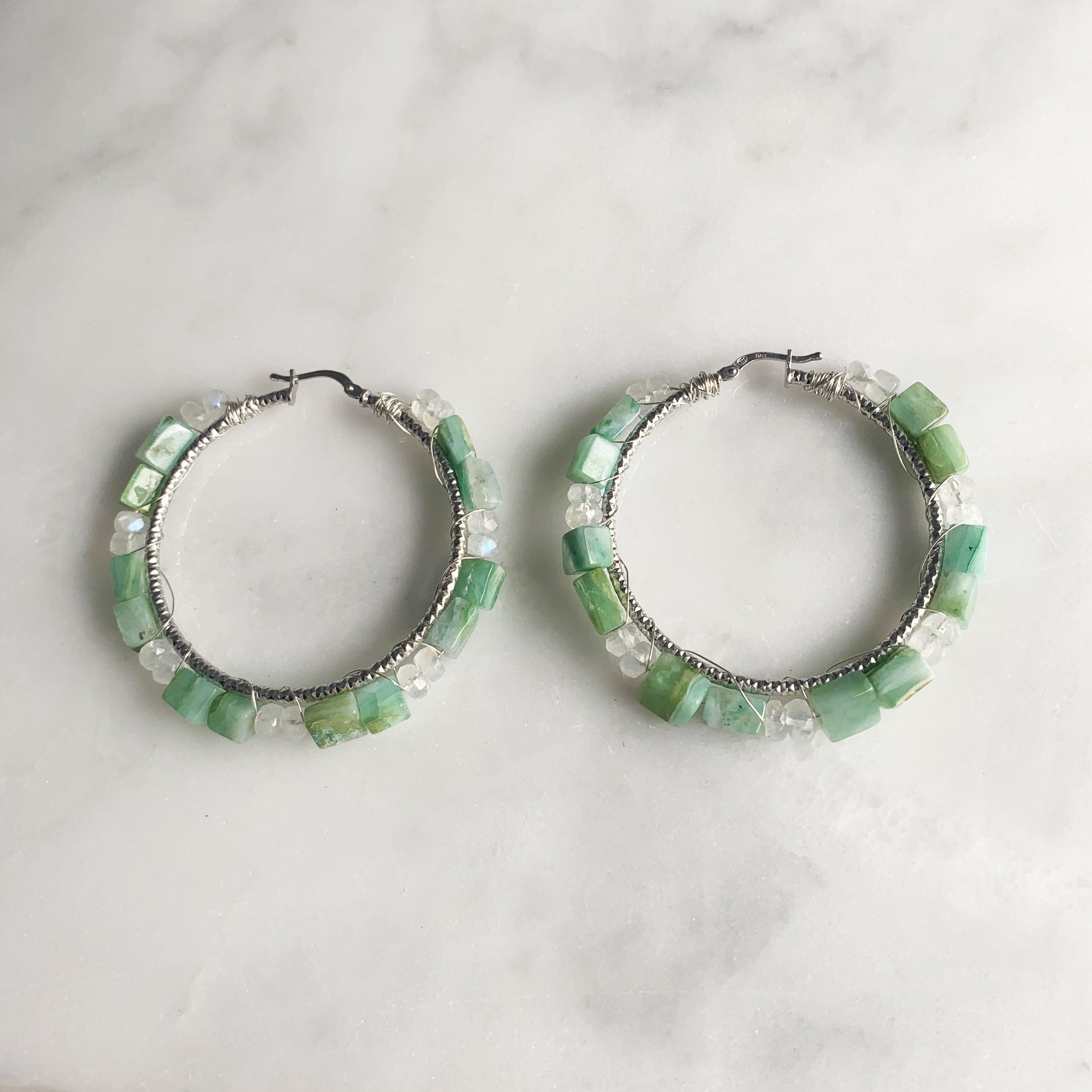 Peruvian Opal and Moonstone Hoops