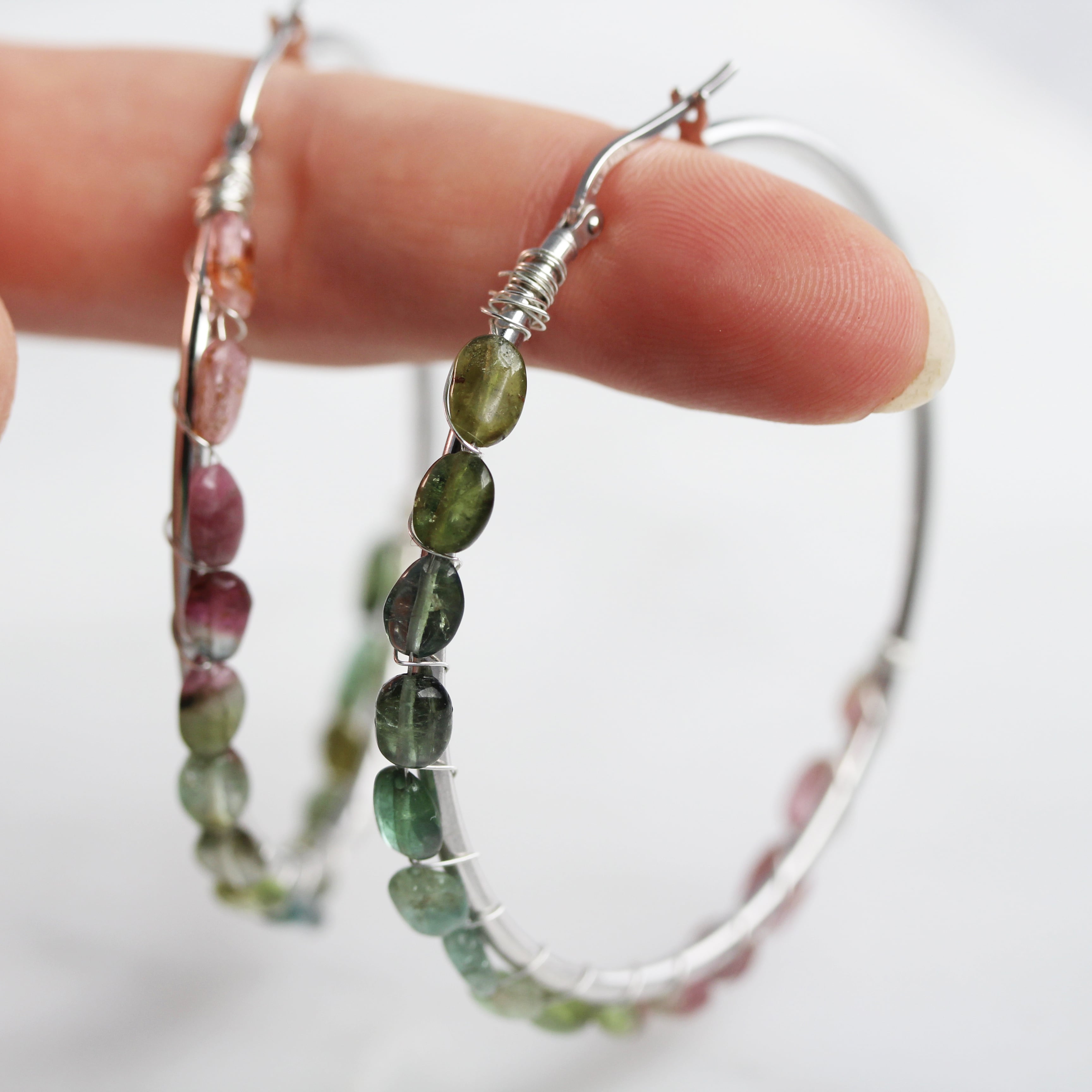 Ombre Pink and Green Tourmaline Hoops