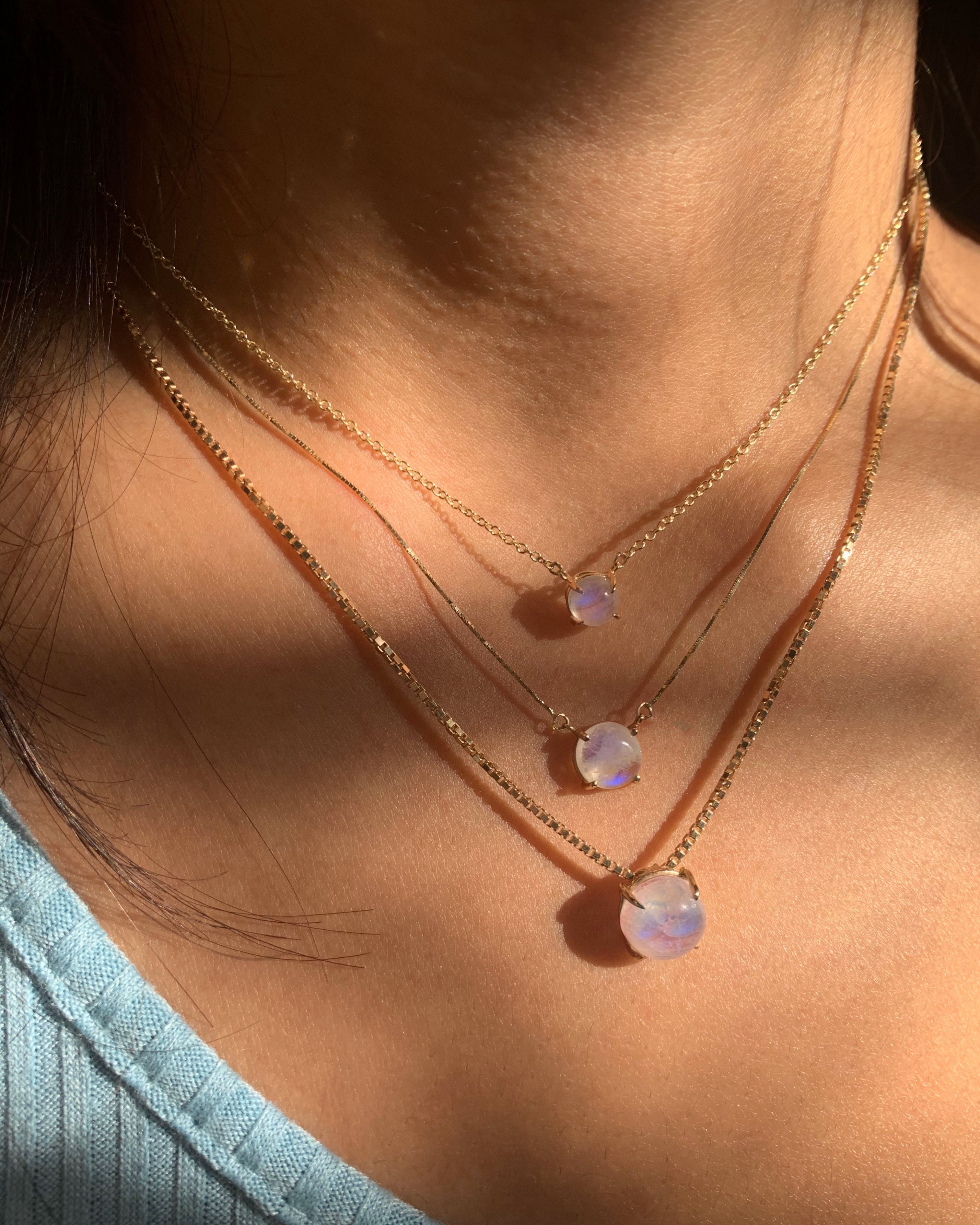 Solitaire Round Moonstone Necklace