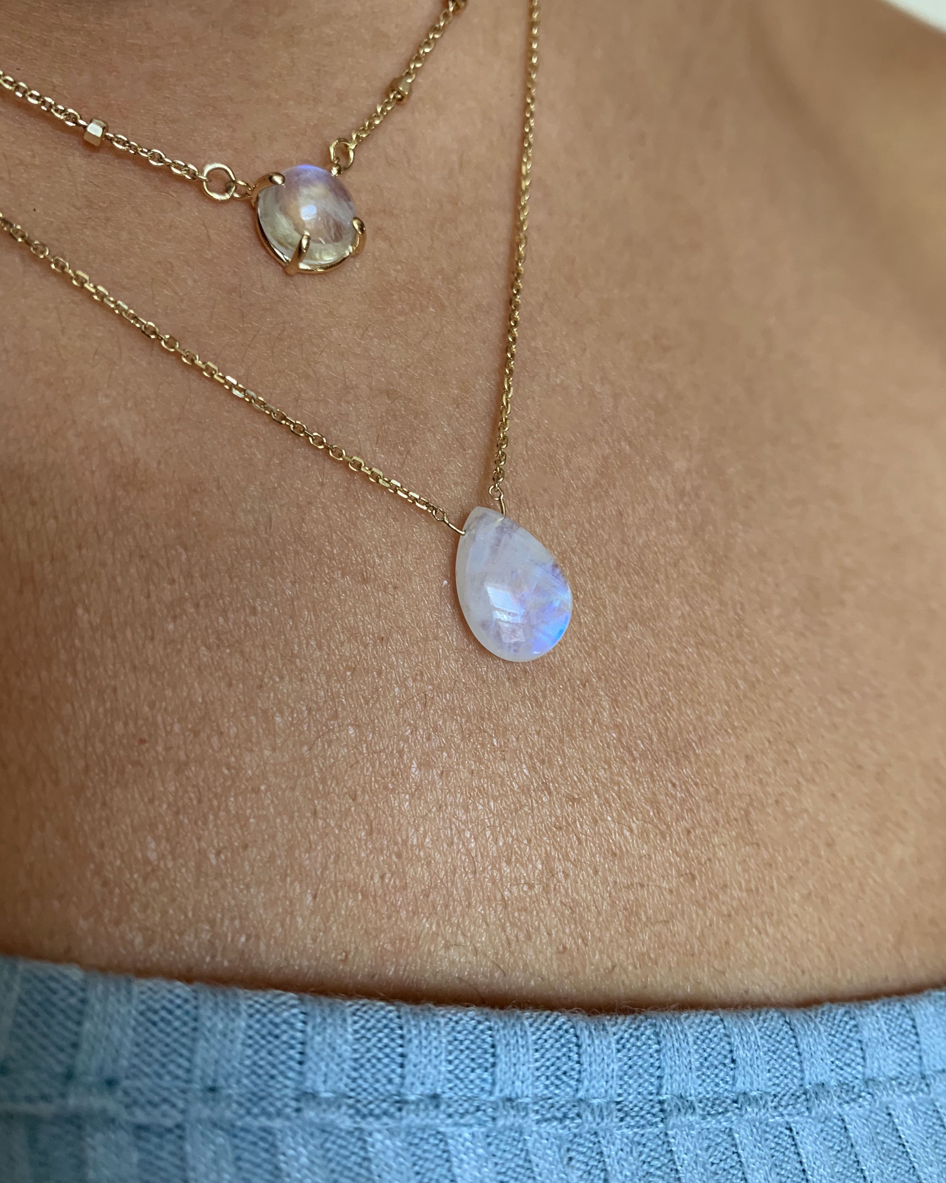 Solitaire Pear Moonstone Necklace