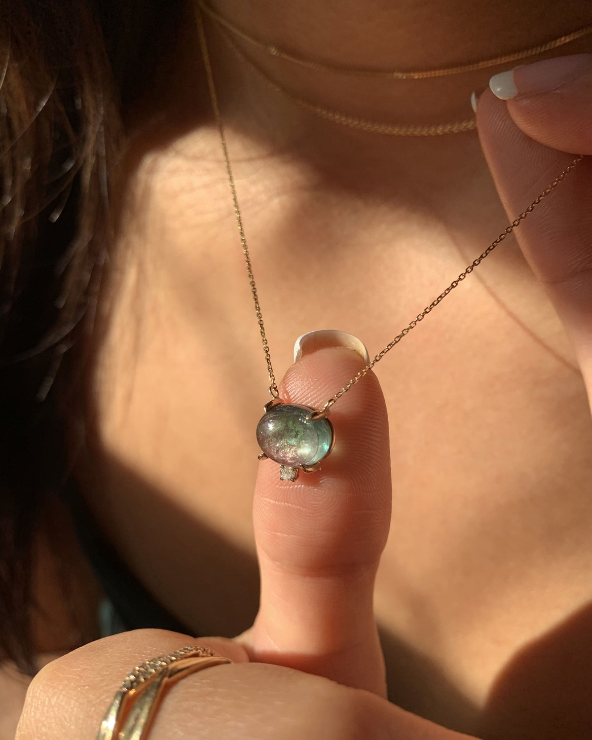 Dainty Tourmaline and Diamond Necklace