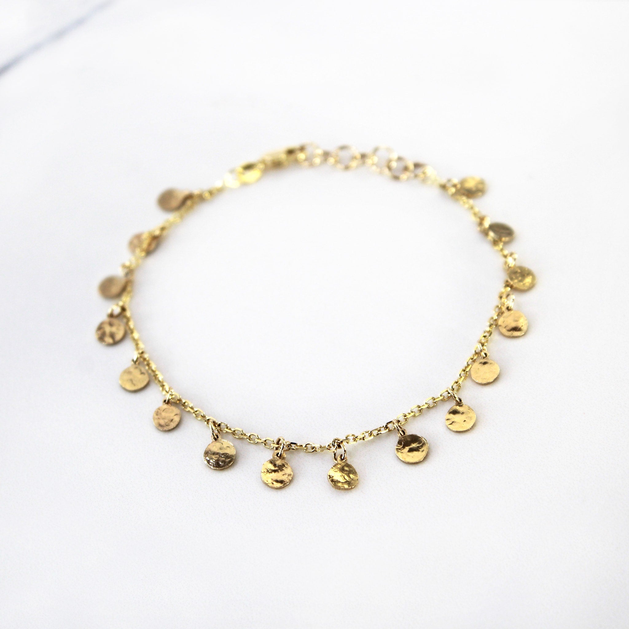 14k Solid Gold Aura Hammered Coin Bracelet