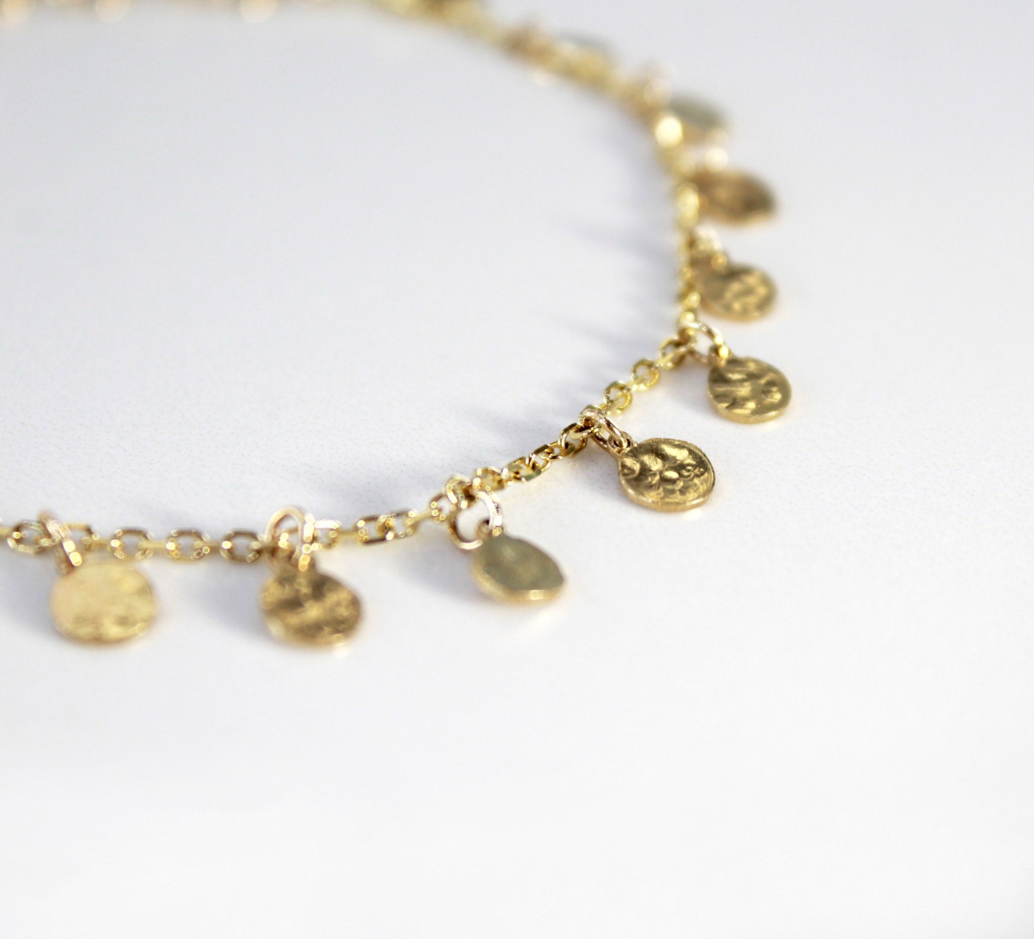 14k Solid Gold Aura Hammered Coin Bracelet
