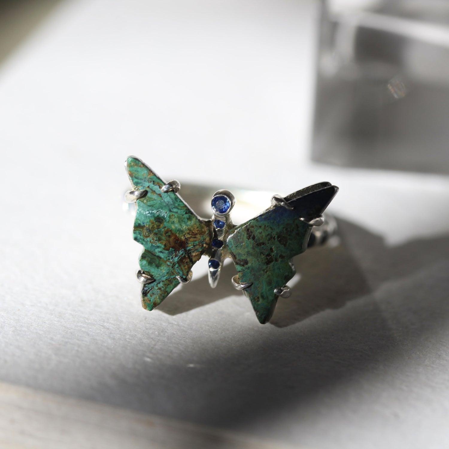 Azurite And Sapphire Butterfly Ring