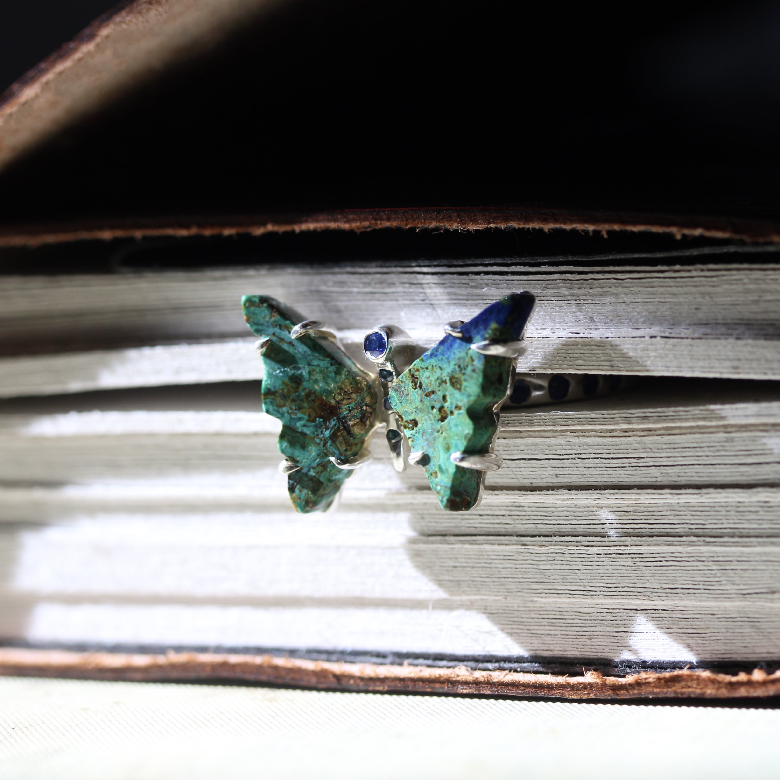 Azurite And Sapphire Butterfly Ring