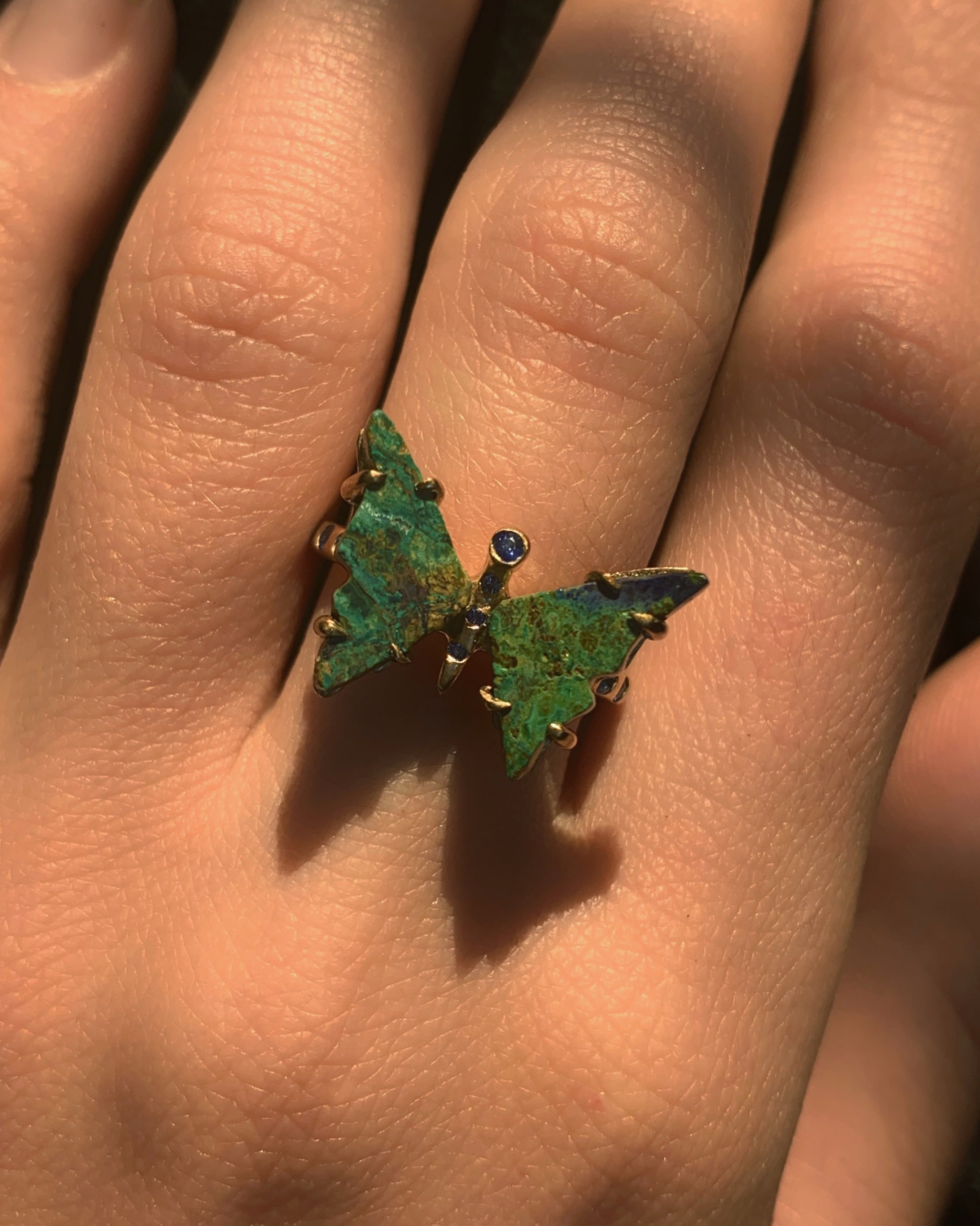 Azurite And Sapphire Butterfly Ring