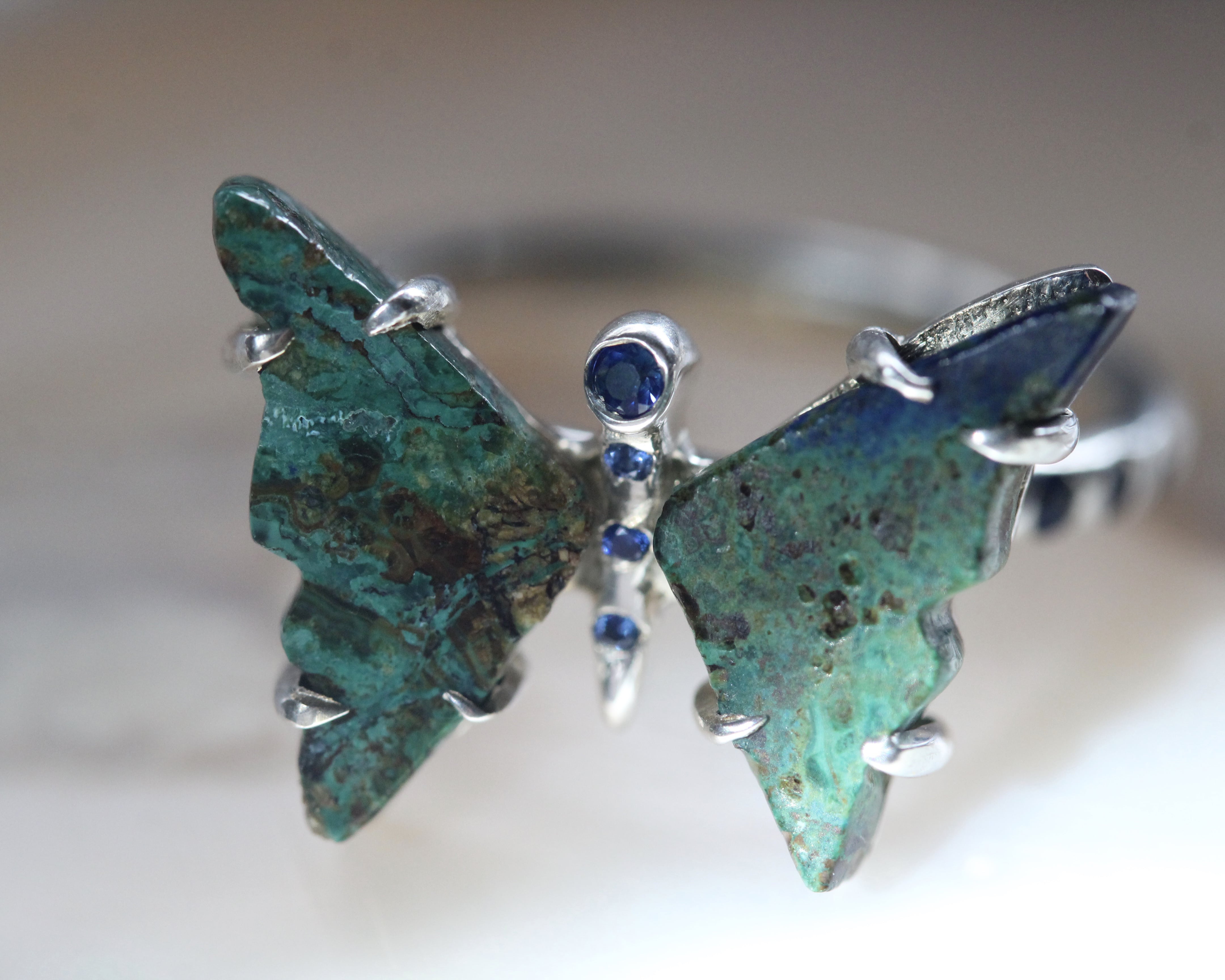 Azurite And Sapphire Butterfly Ring