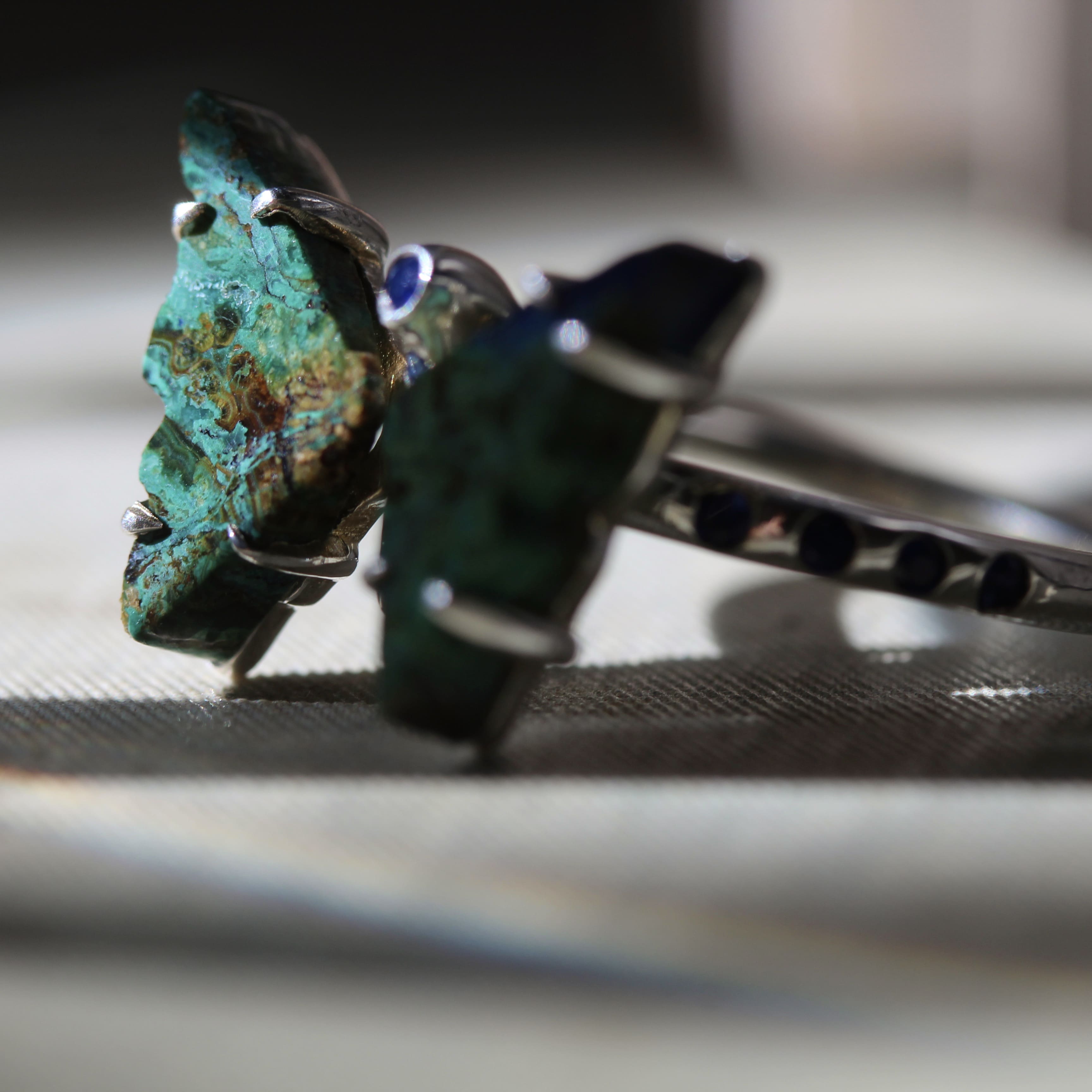 Azurite And Sapphire Butterfly Ring