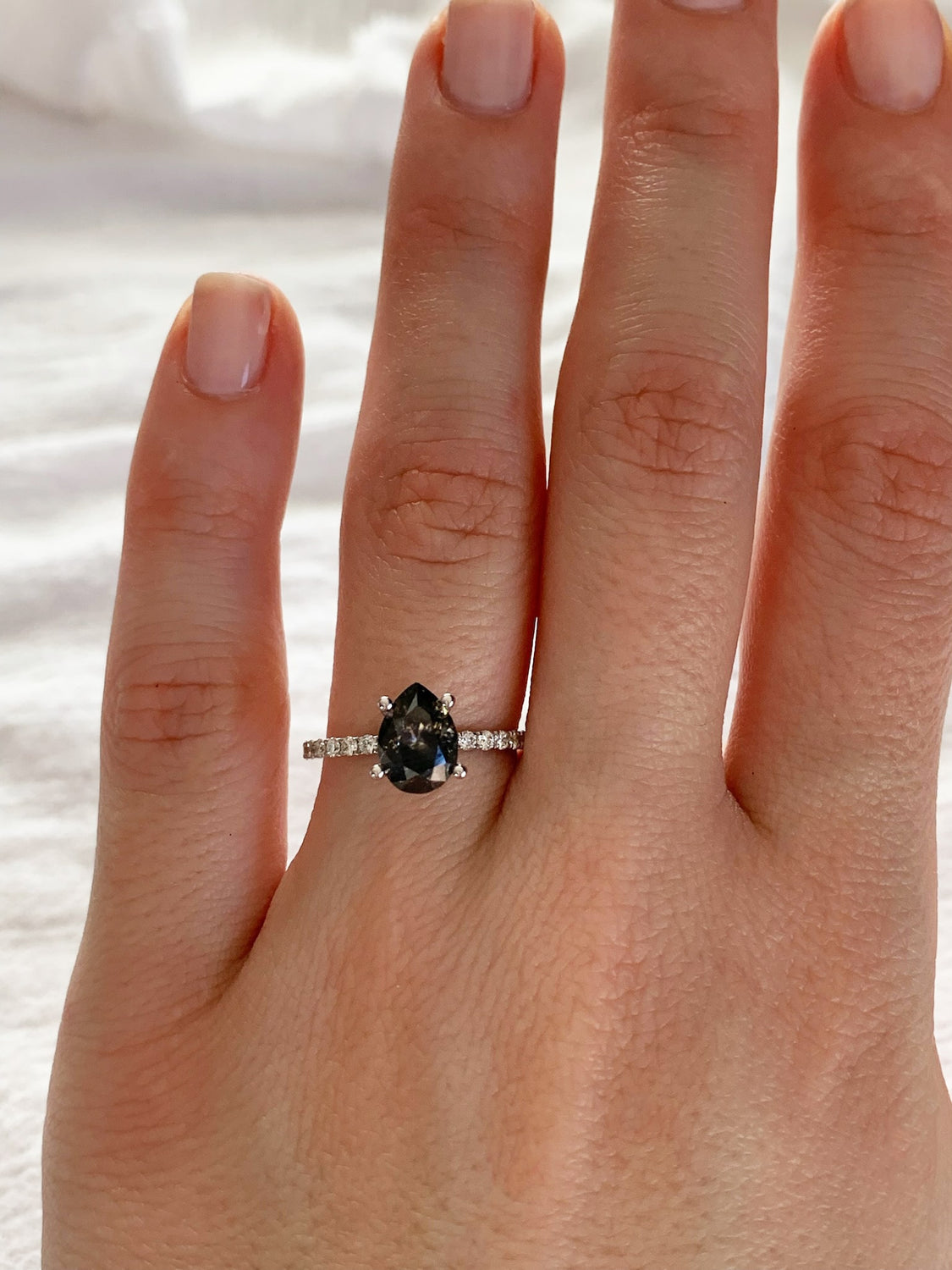 Natural Pear Black Diamond Engagement Ring Rose Gold Halo Diamond Ring | La  More Design