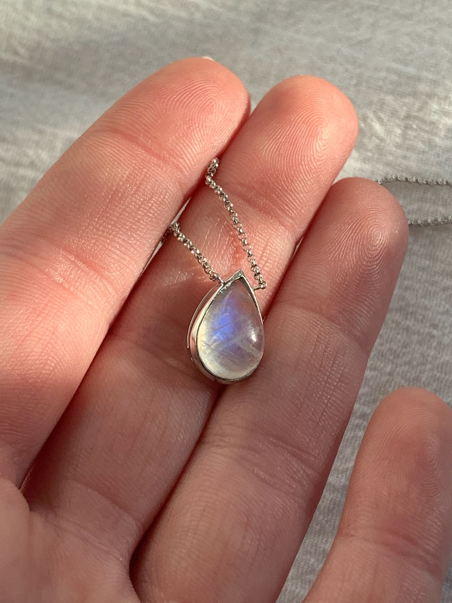 Solitaire Pear Moonstone Necklace