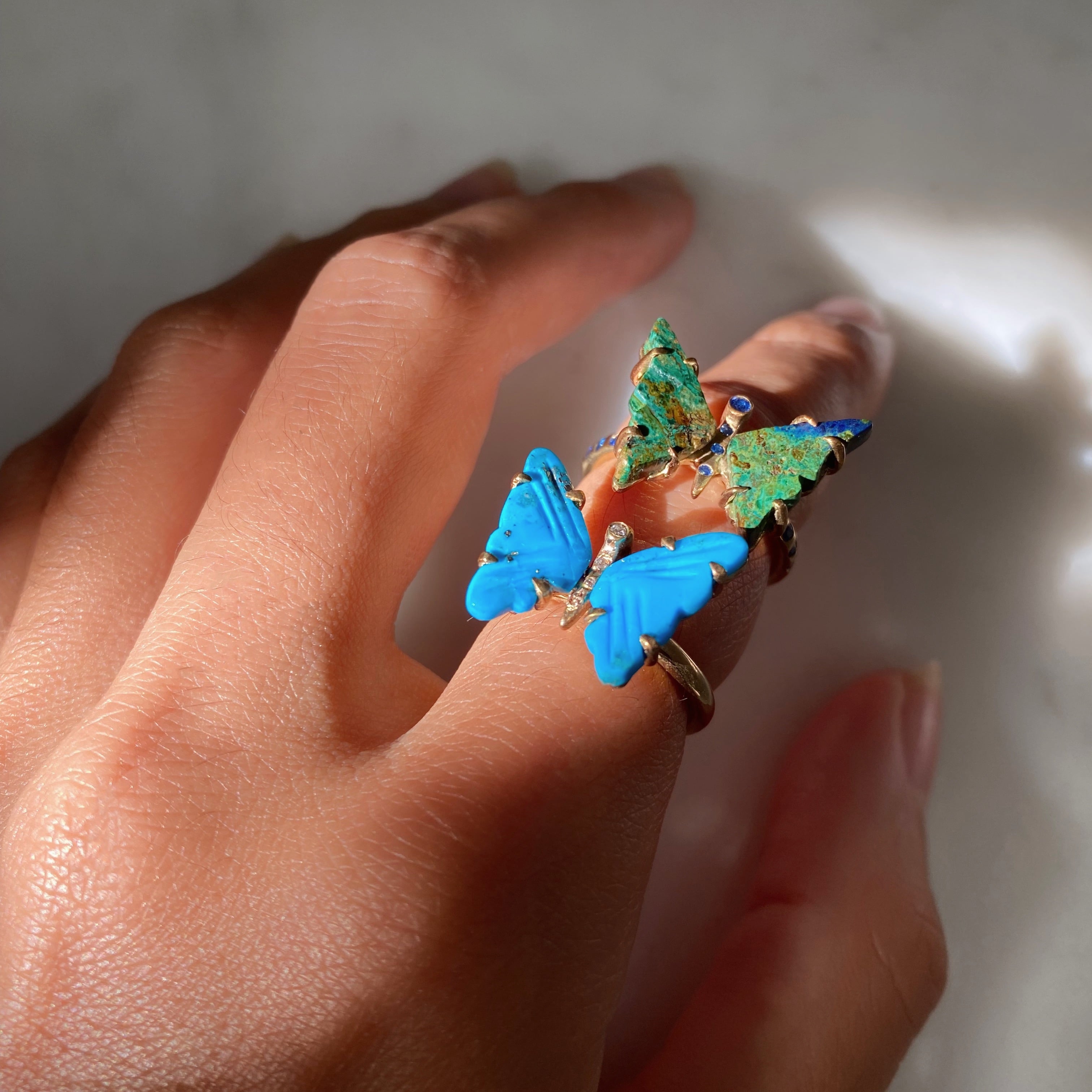 Azurite And Sapphire Butterfly Ring