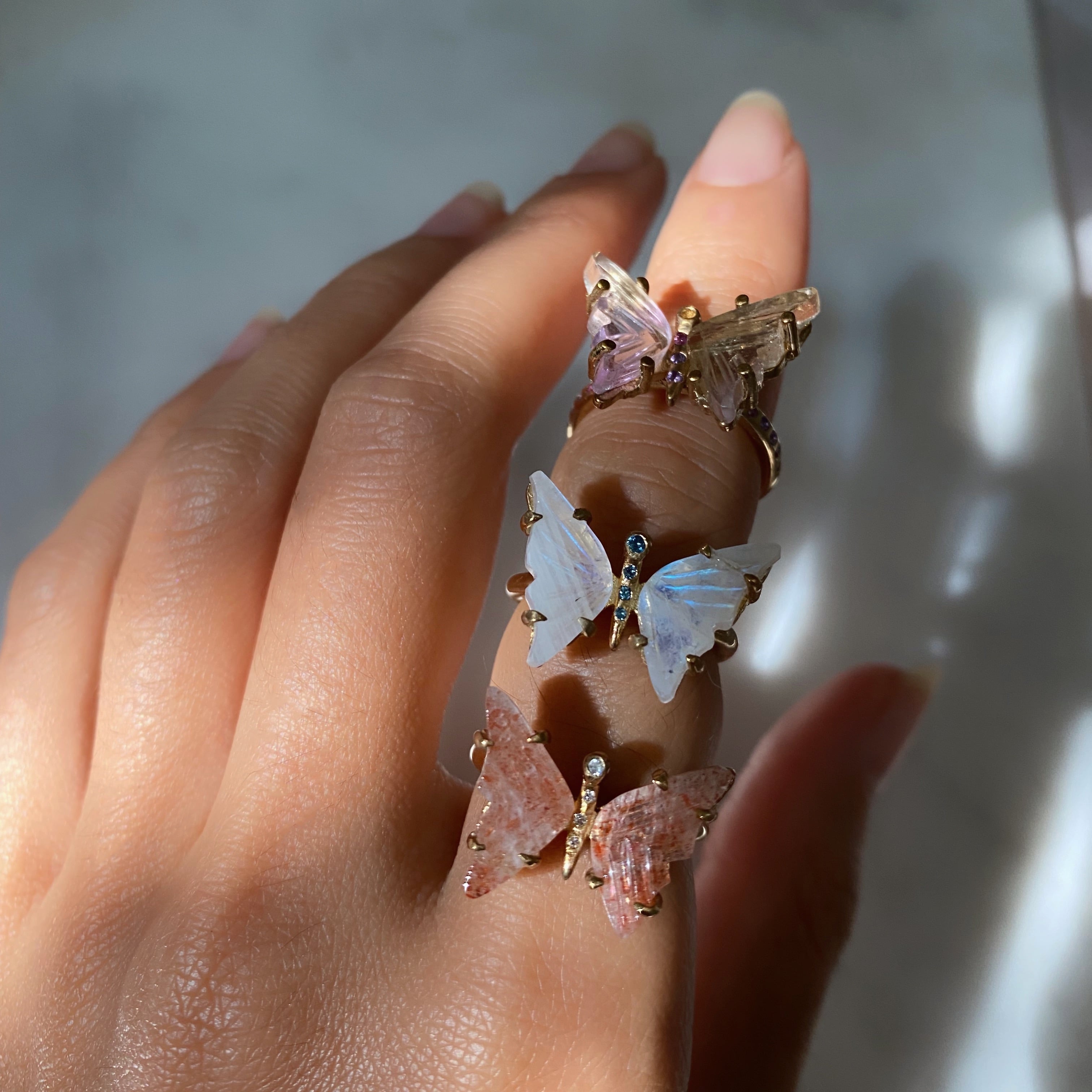 Sunstone and Diamond Butterfly Ring
