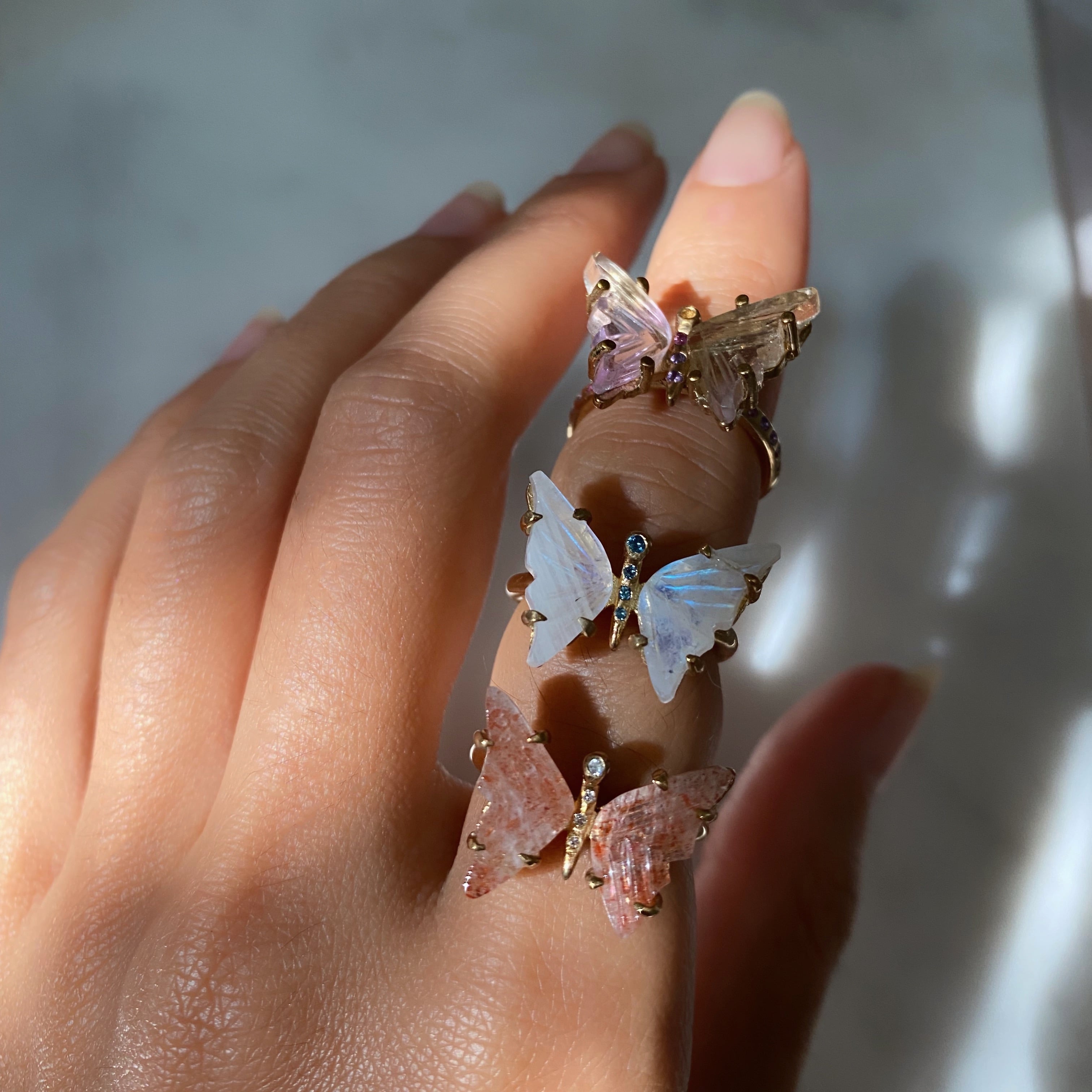 Moonstone and Sapphire/Topaz Butterfly Ring