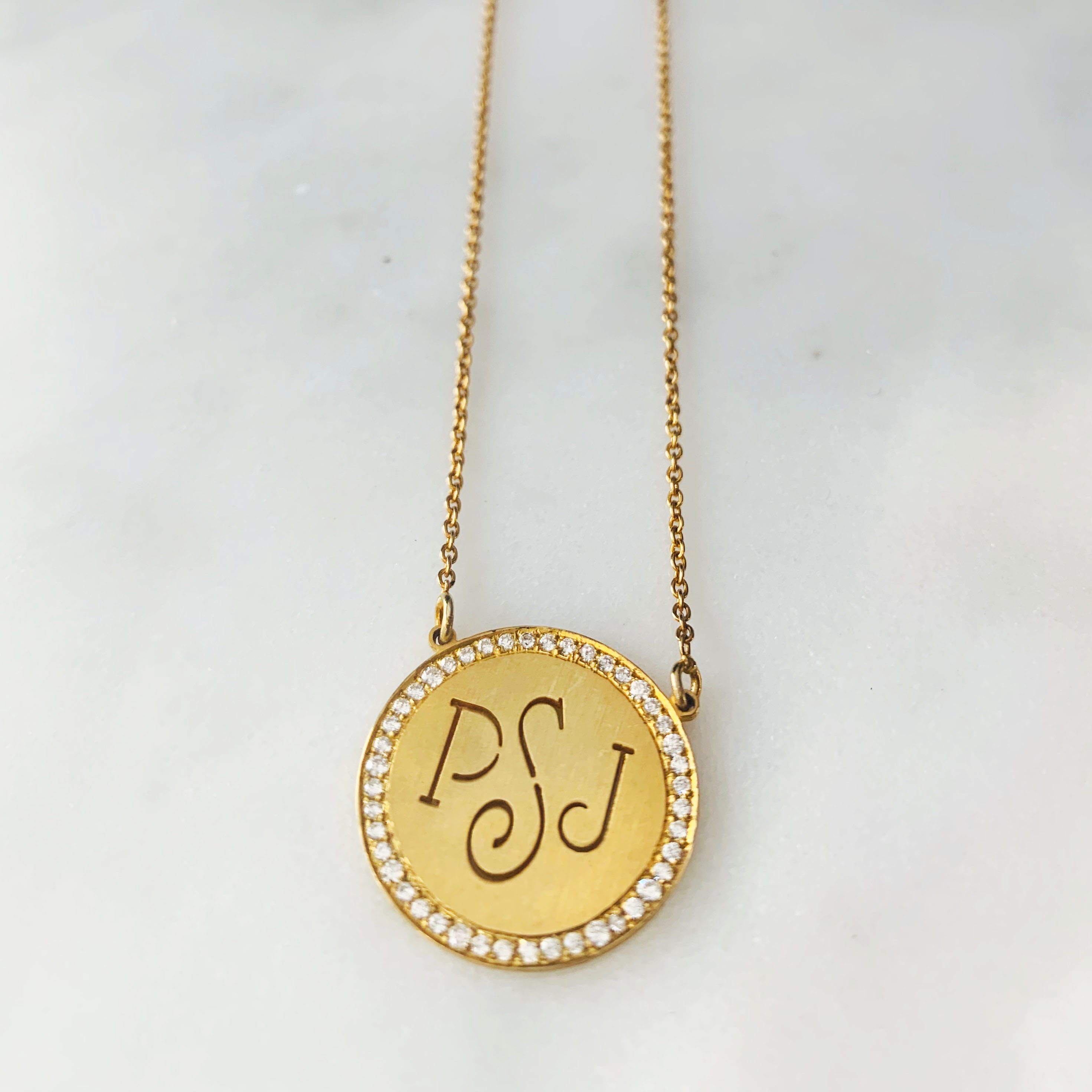 Monogram gold diamond pendant necklaces Clearance