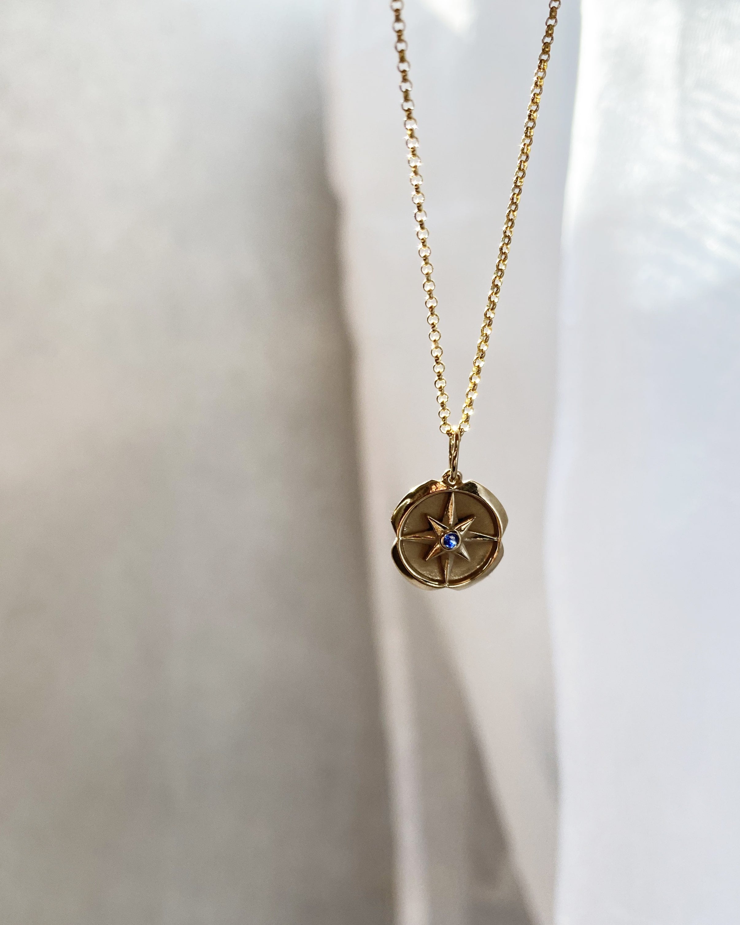 Mini Compass Birthstone Charm Necklace