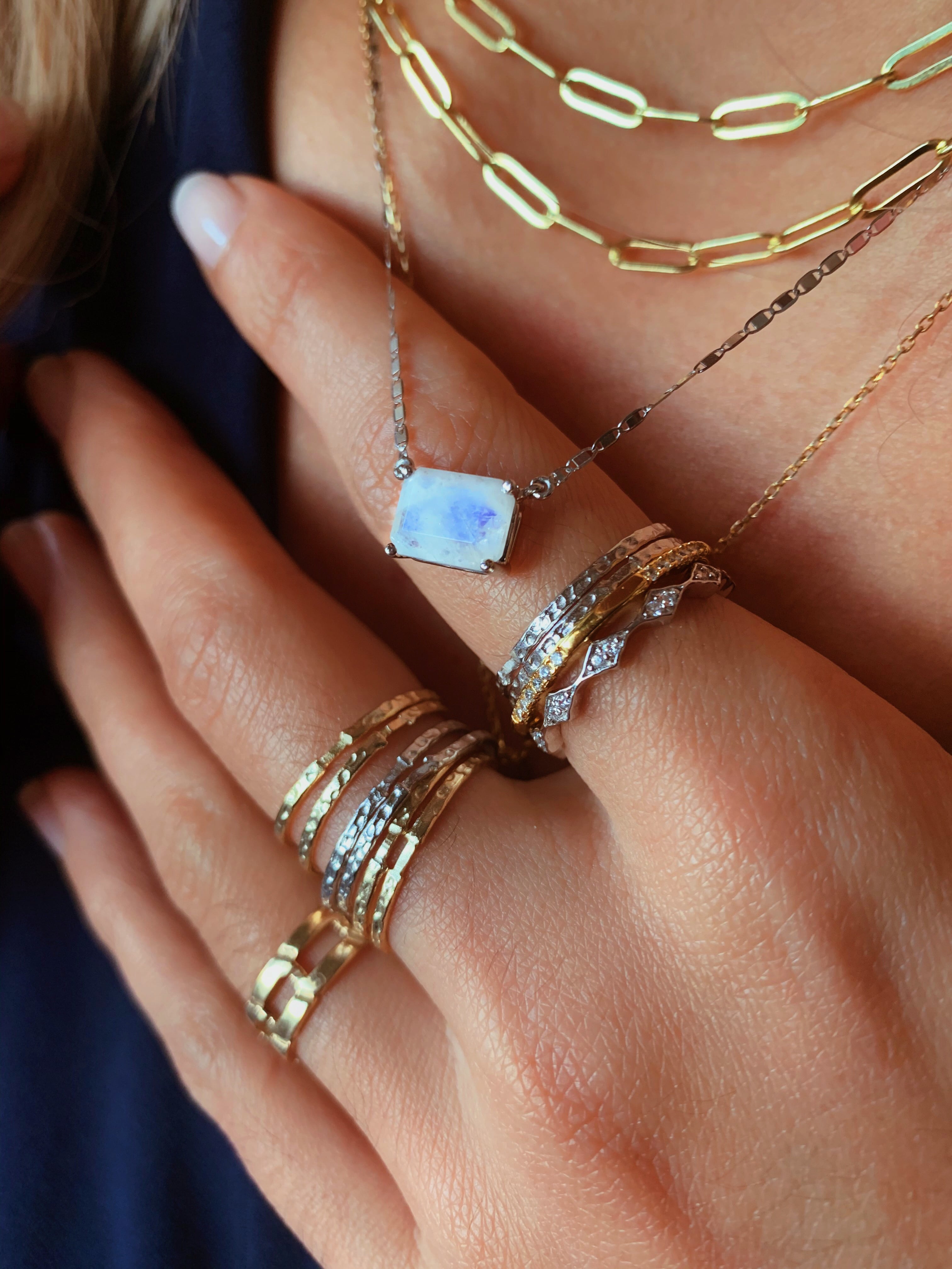 Solitaire Emerald Cut Moonstone Necklace