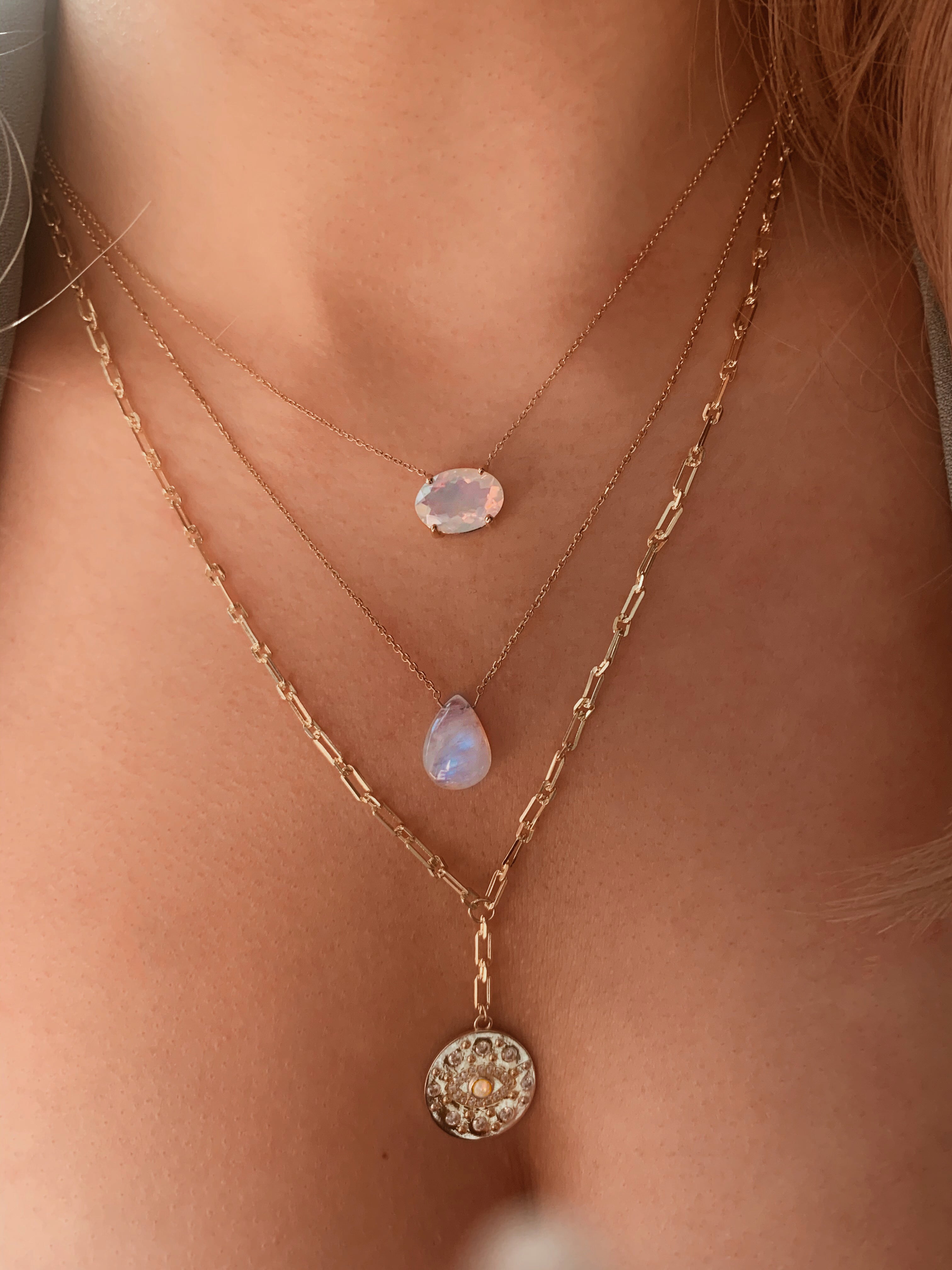 Solitaire Pear Moonstone Necklace