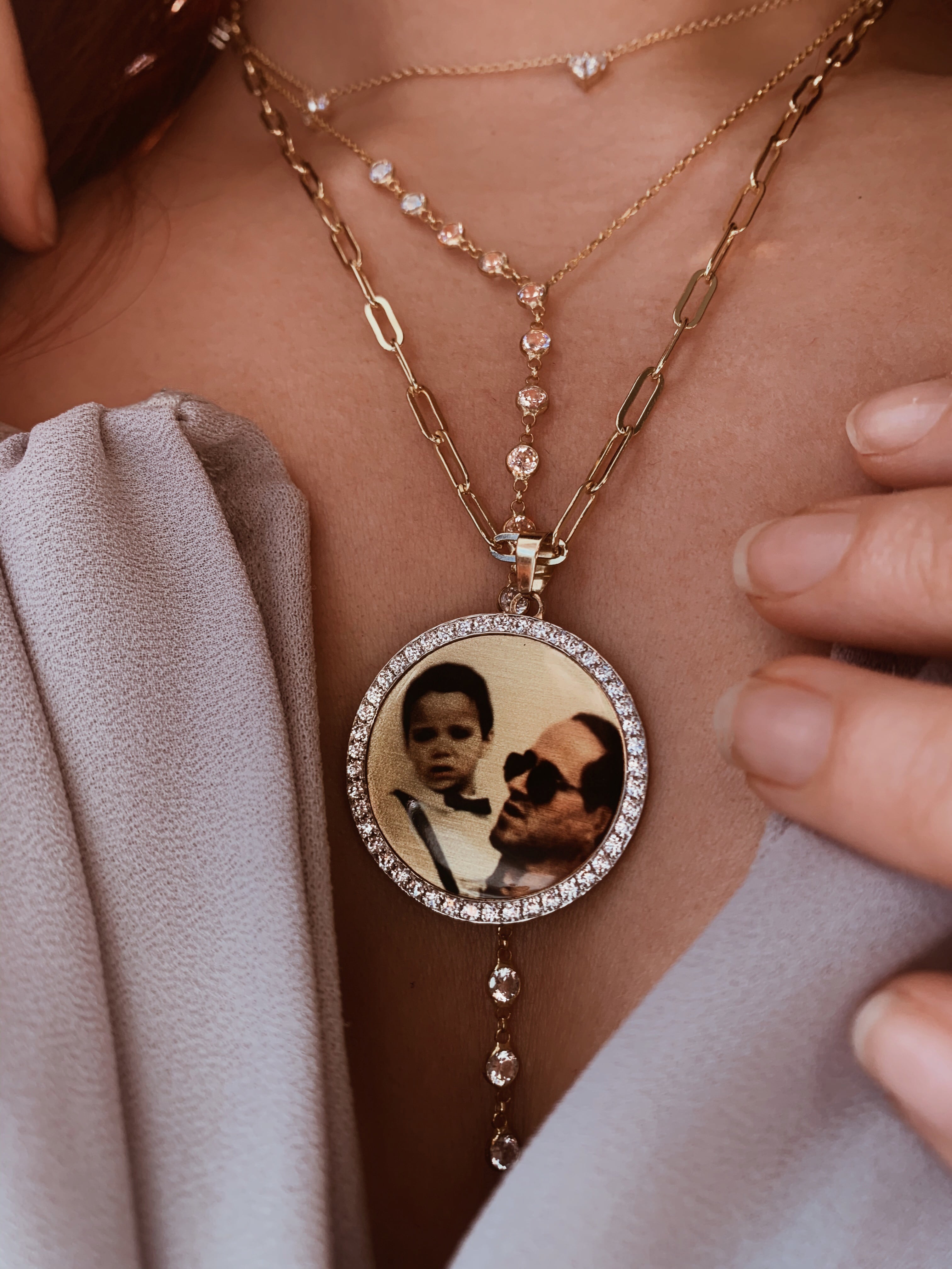 Large Diamond & Gold Photo Pendant Medallion