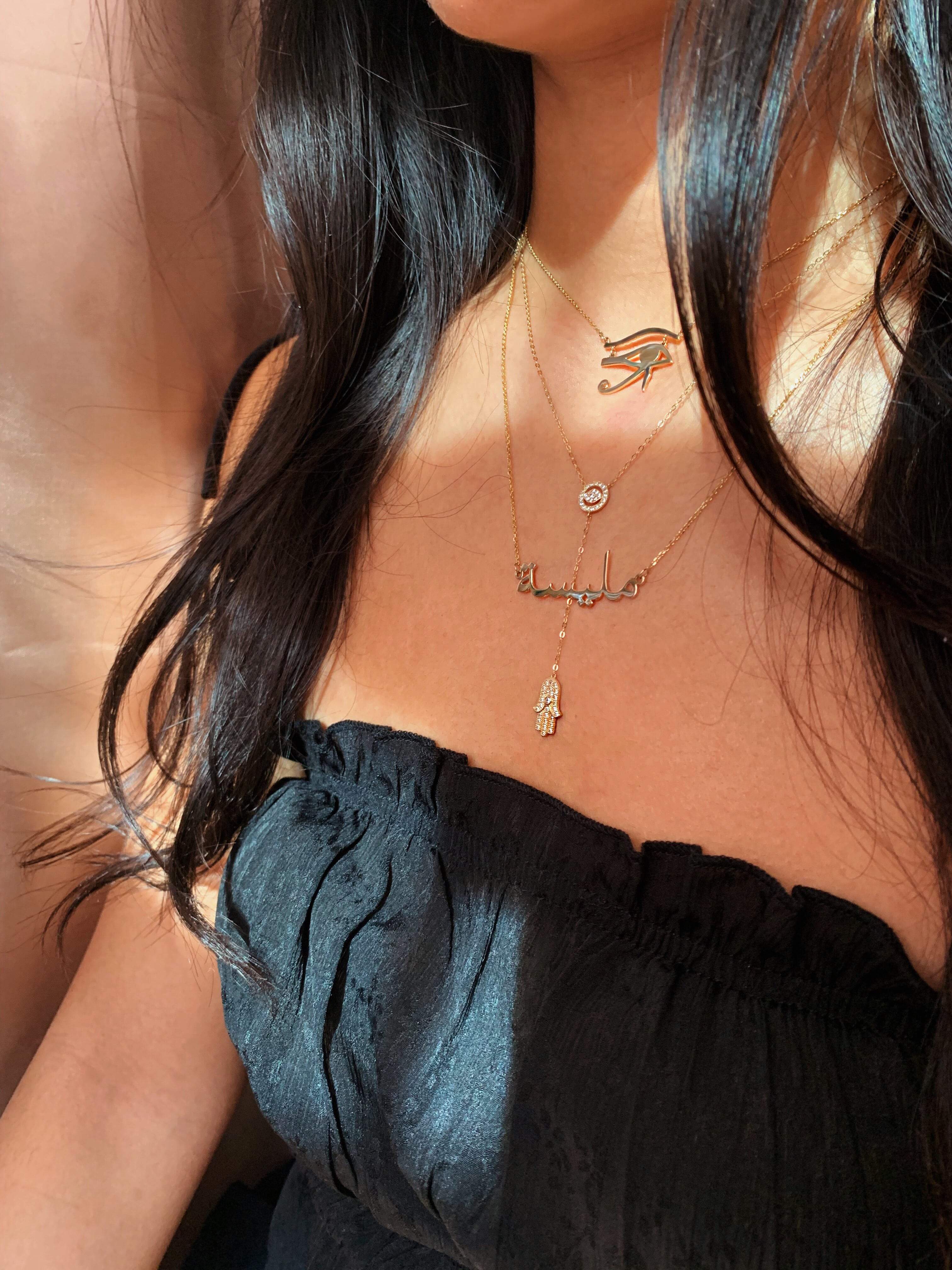 14k and Diamond Fatima Lariat Necklace