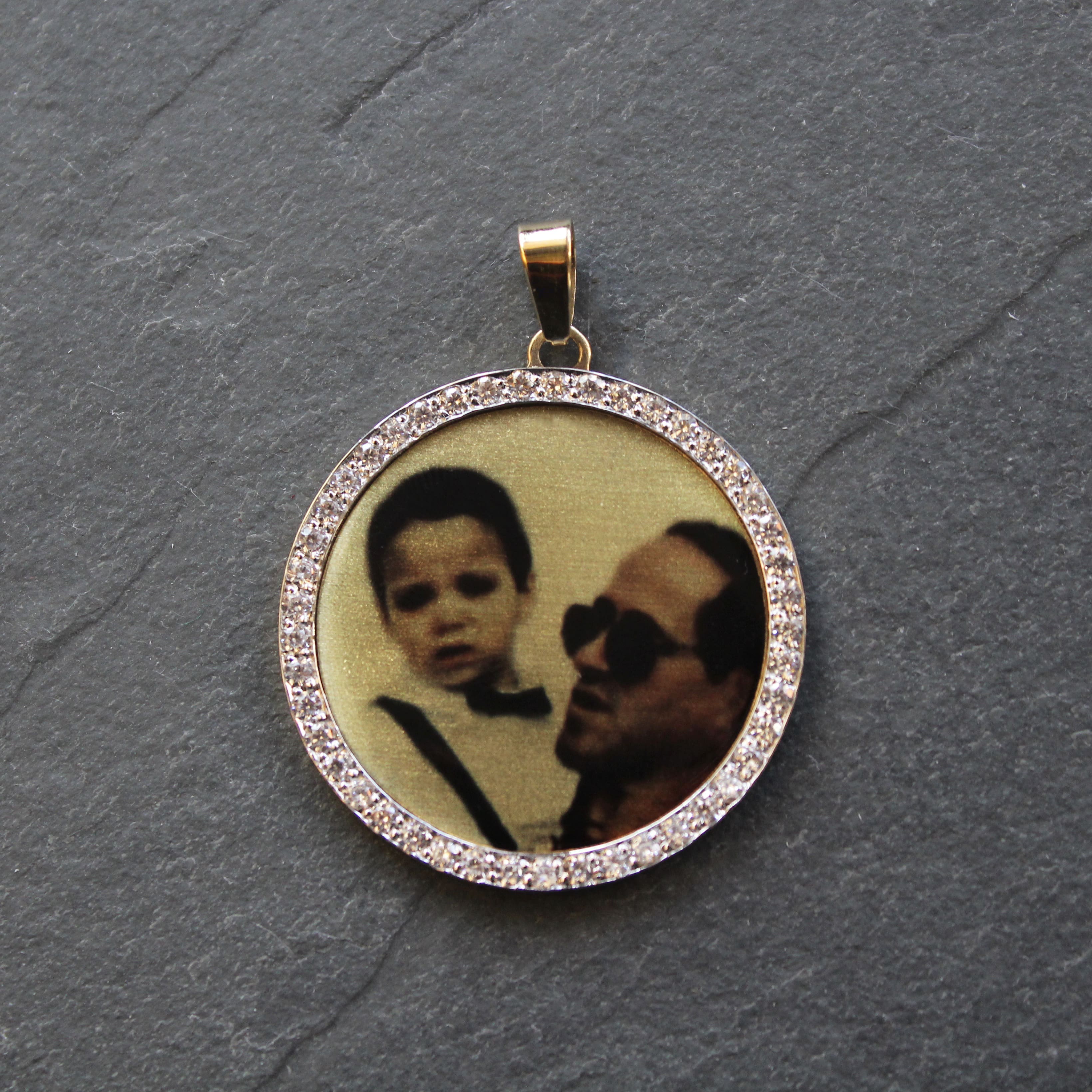 Large Diamond & Gold Photo Pendant Medallion