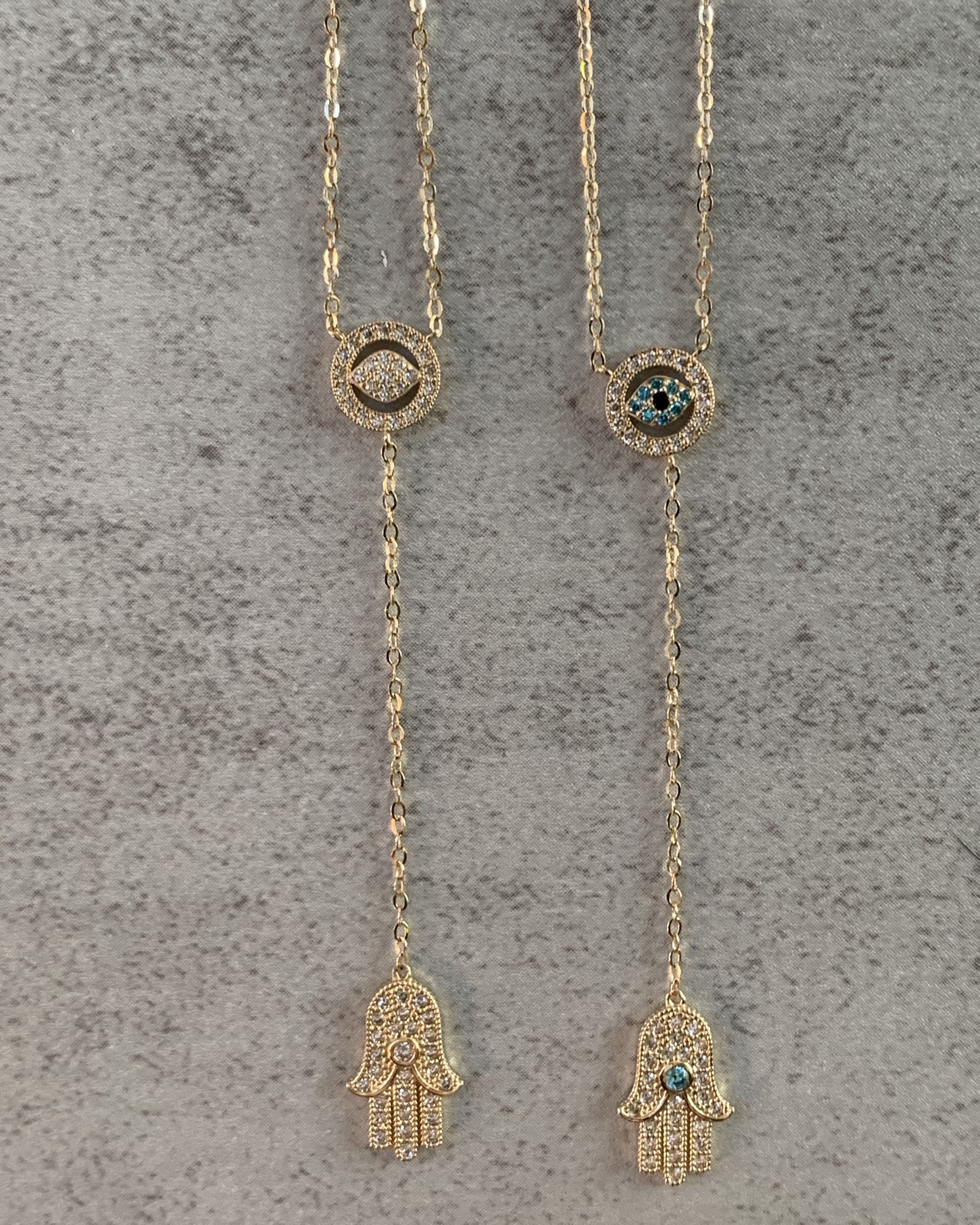 Fatima Lariat Necklace with Blue Gemstones