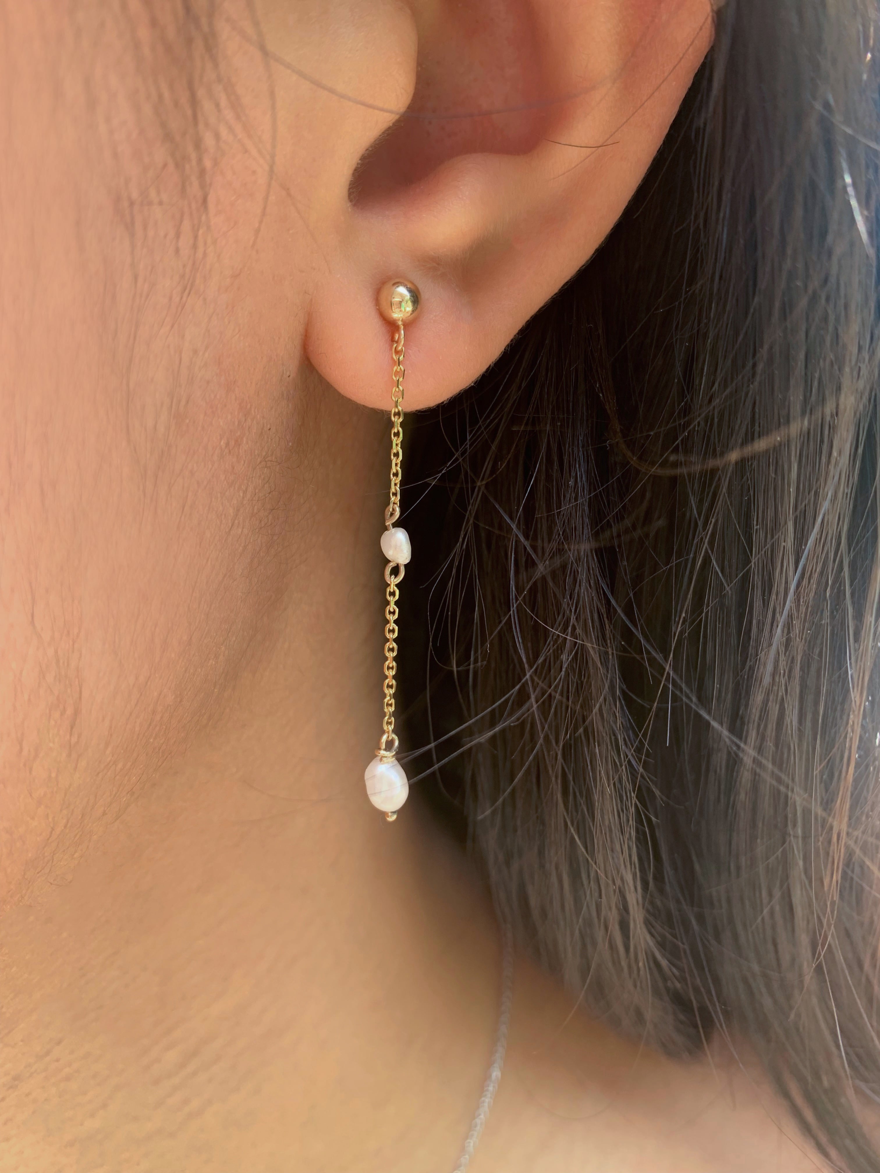 14k Gold Pearl Drop Earrings