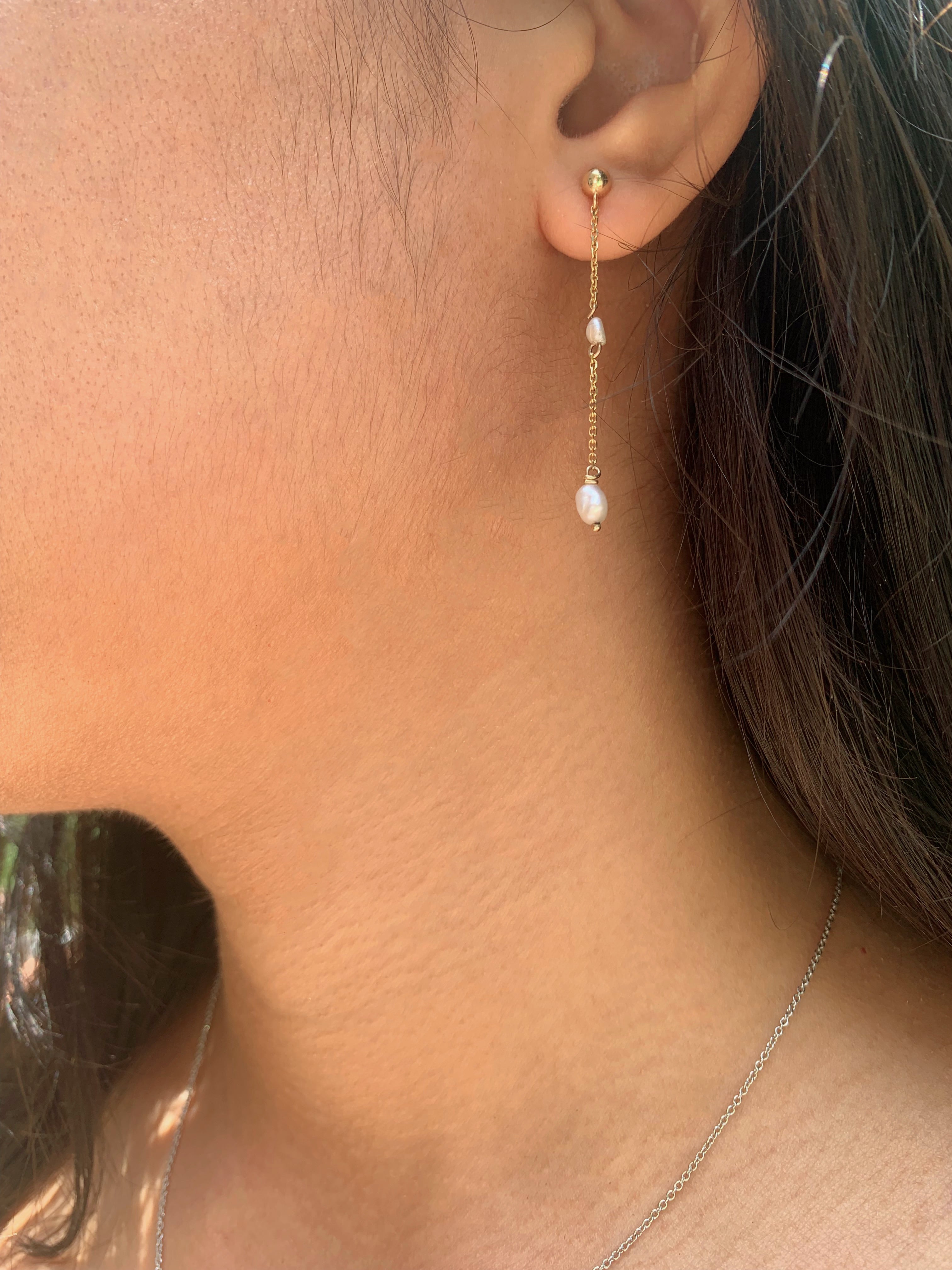 14k Gold Pearl Drop Earrings