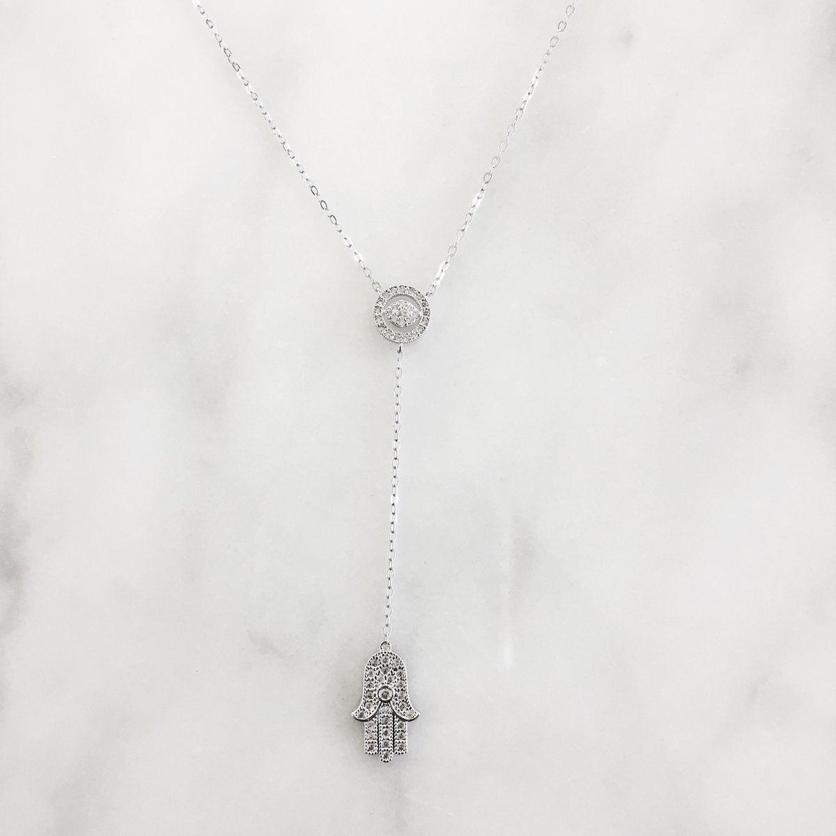 14k and Diamond Fatima Lariat Necklace