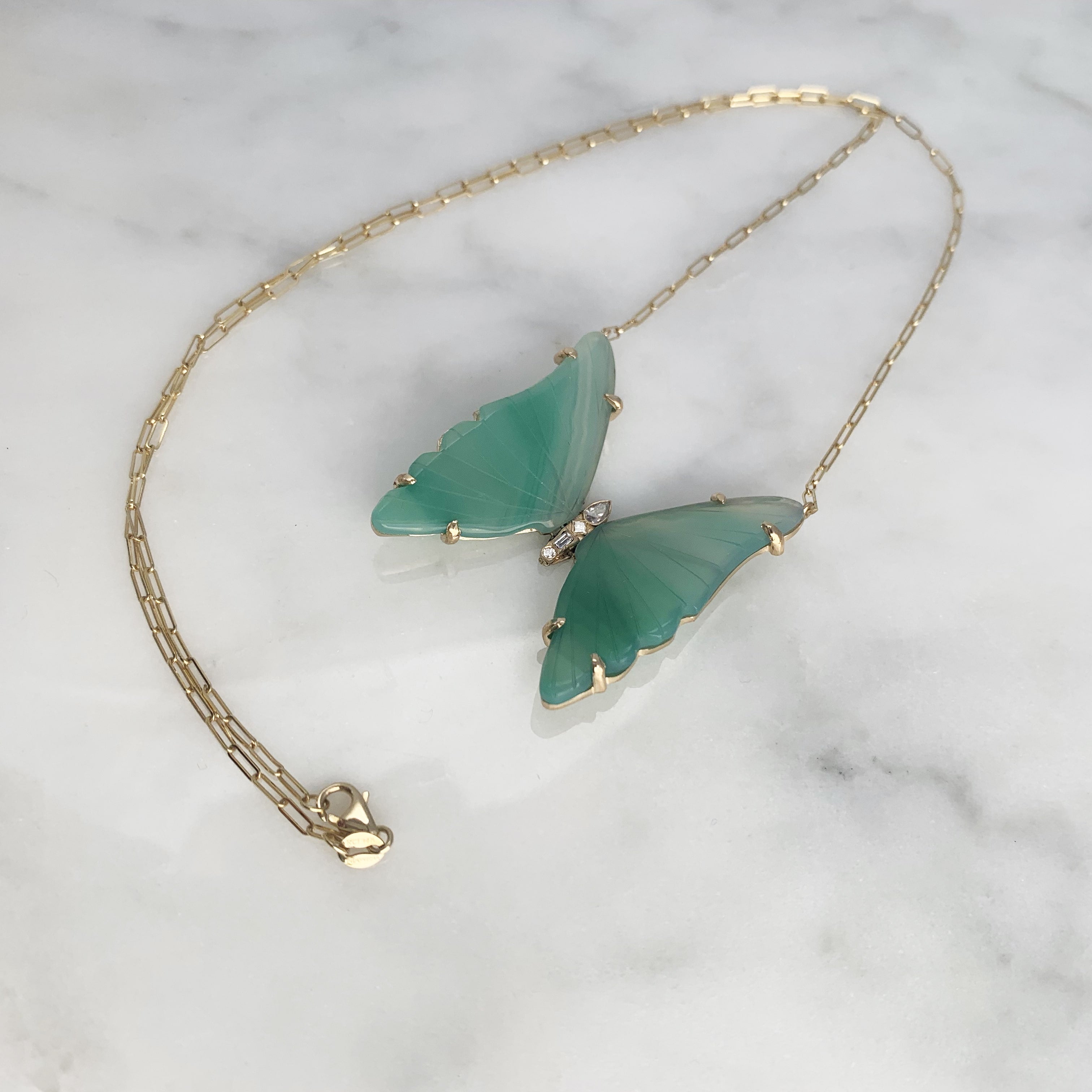 14k Gold Green Tourmaline Butterfly Necklace