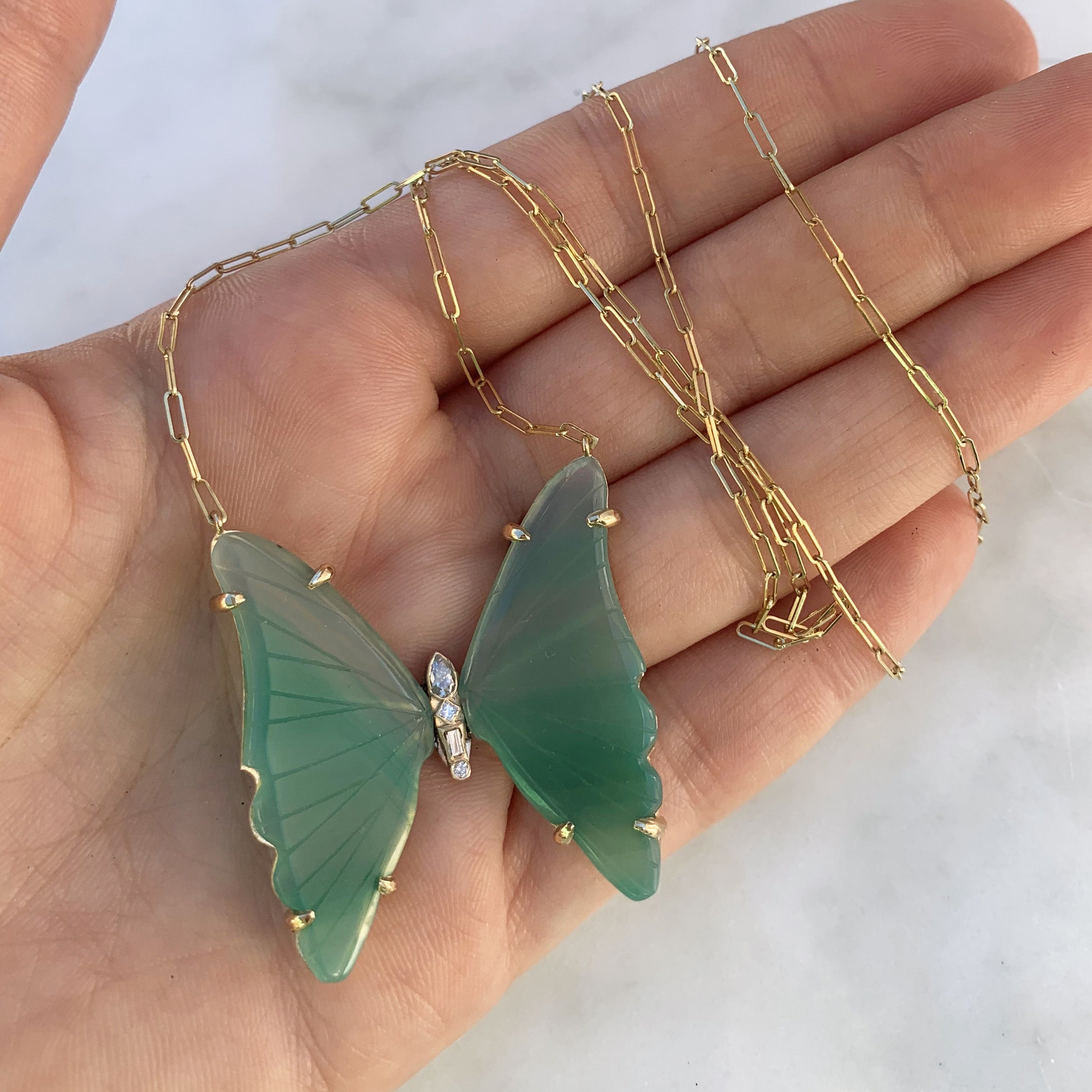 14k Gold Green Tourmaline Butterfly Necklace