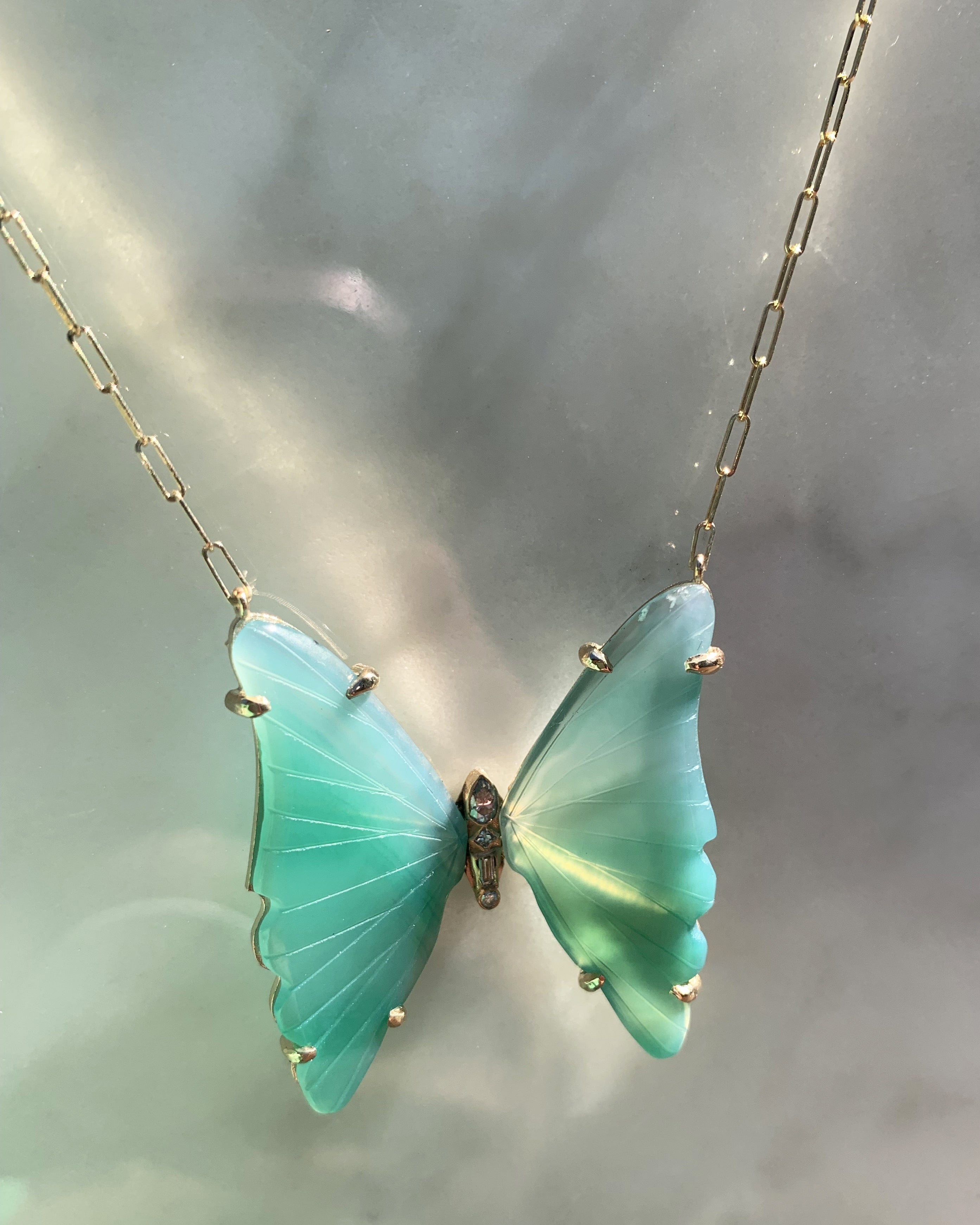 14k Gold Green Tourmaline Butterfly Necklace