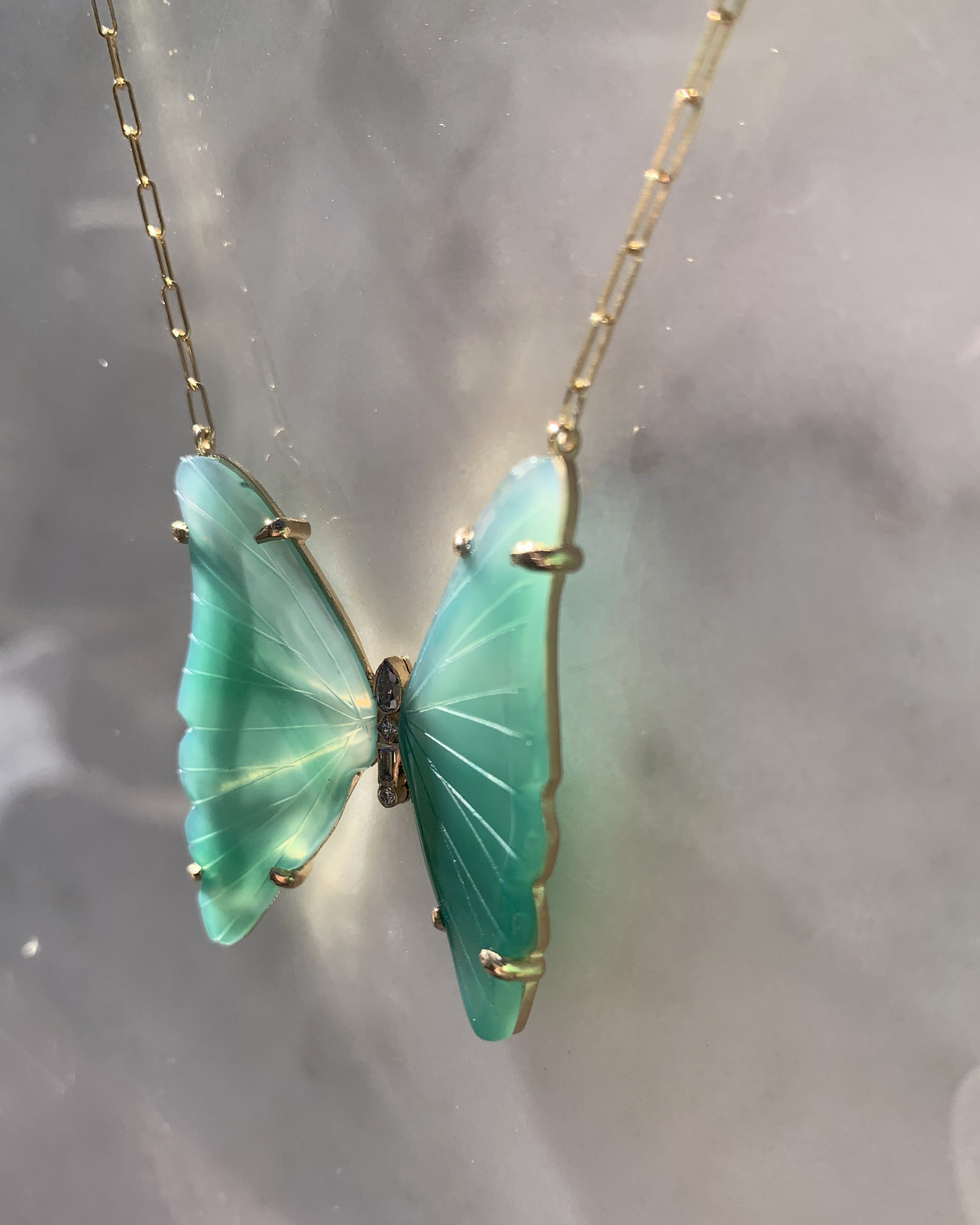 14k Gold Green Tourmaline Butterfly Necklace