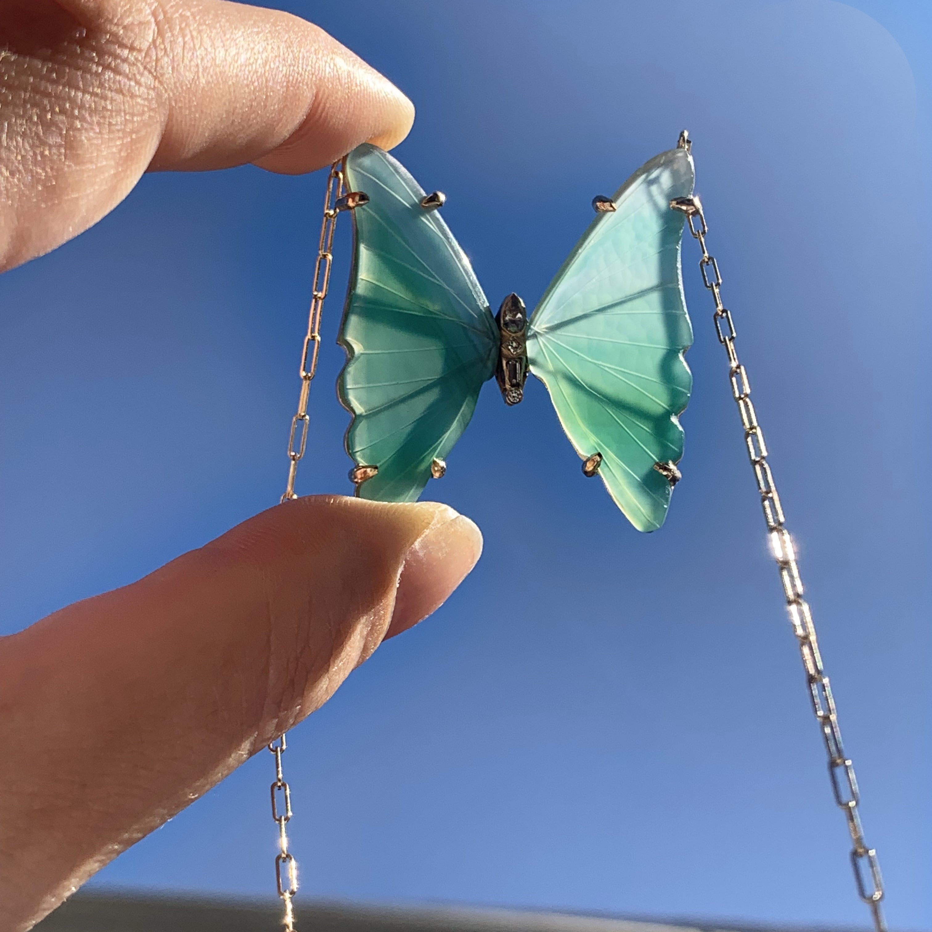 14k Gold Green Tourmaline Butterfly Necklace