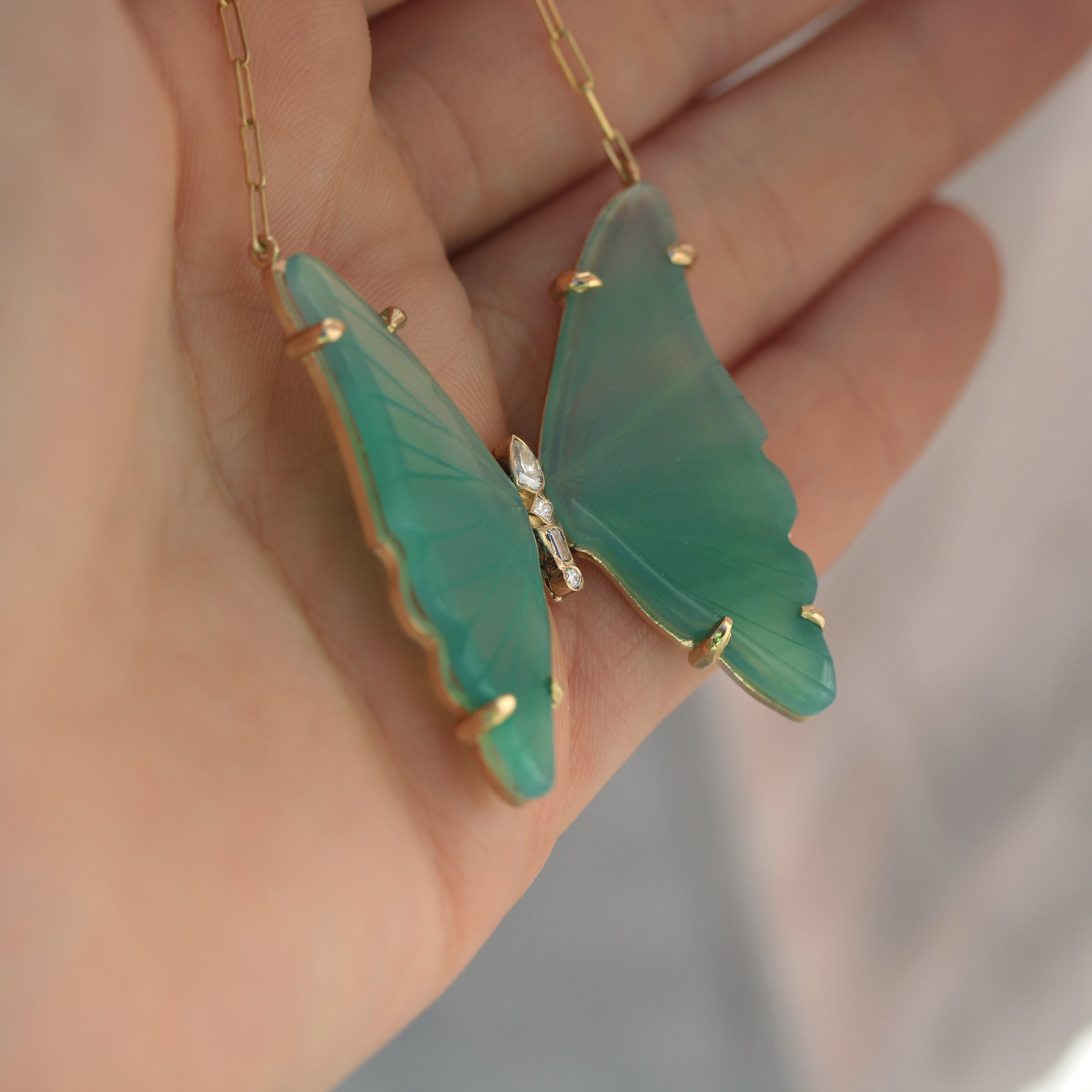 14k Gold Green Tourmaline Butterfly Necklace