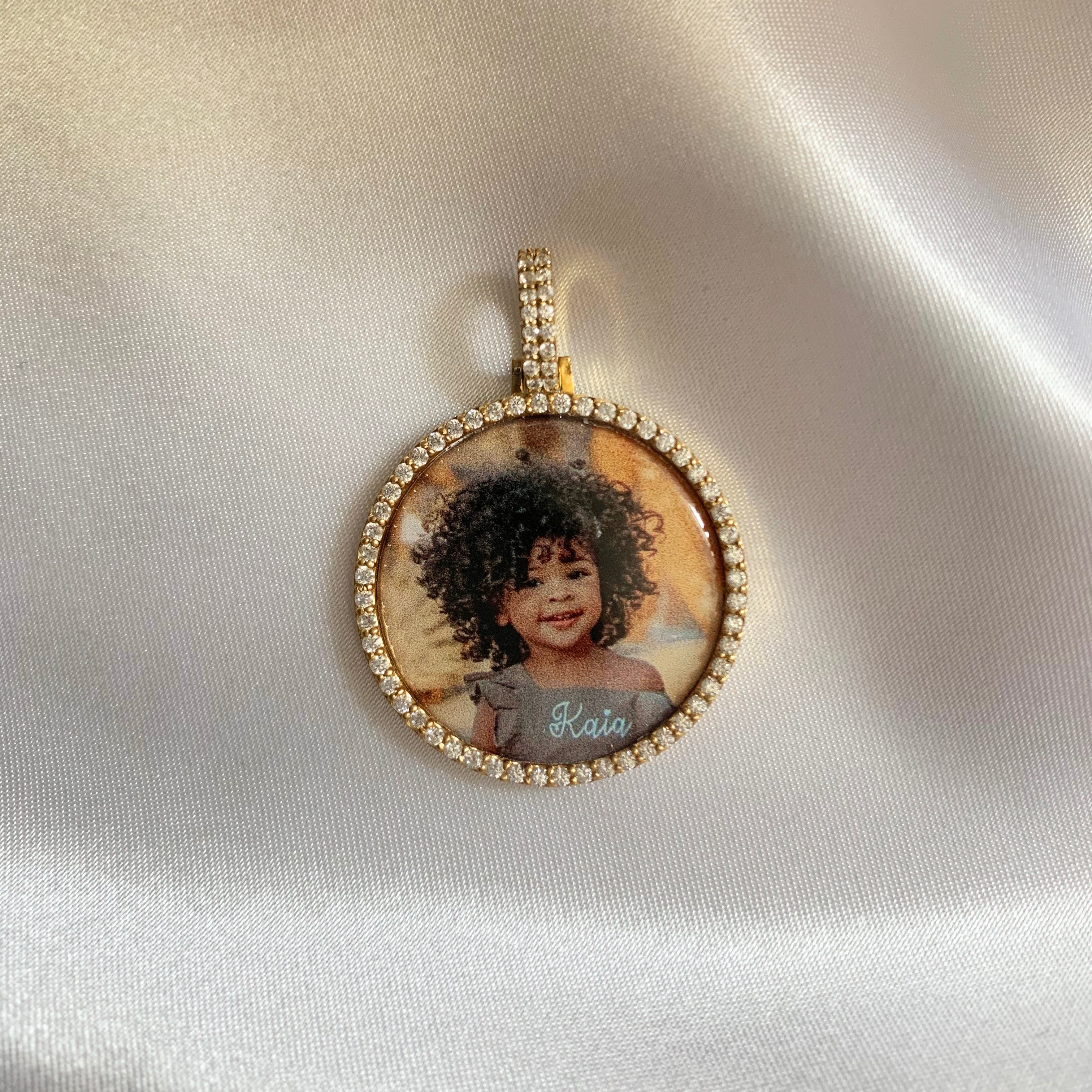 Medium Diamond & Gold Photo Pendant Medallion