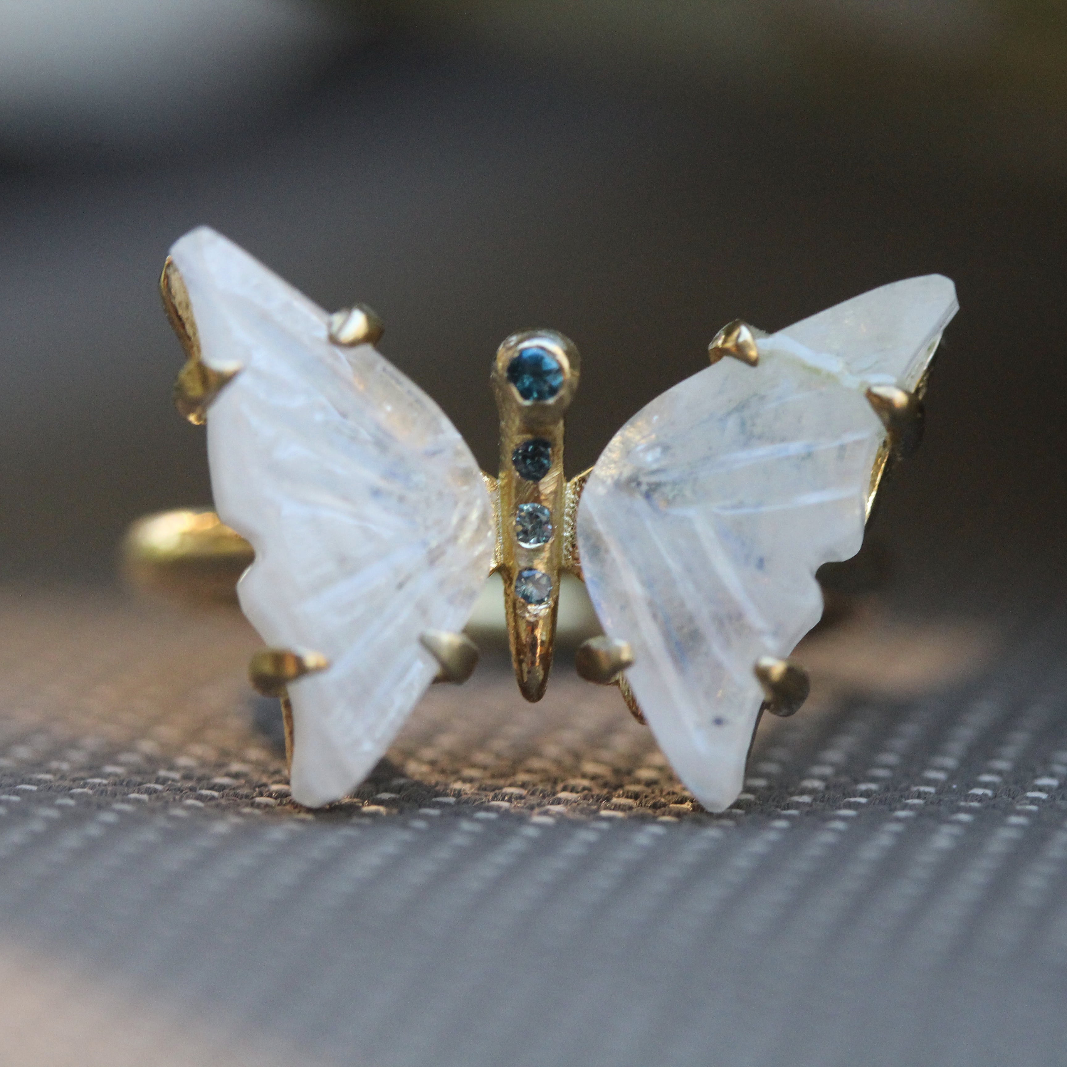 Moonstone and Sapphire/Topaz Butterfly Ring