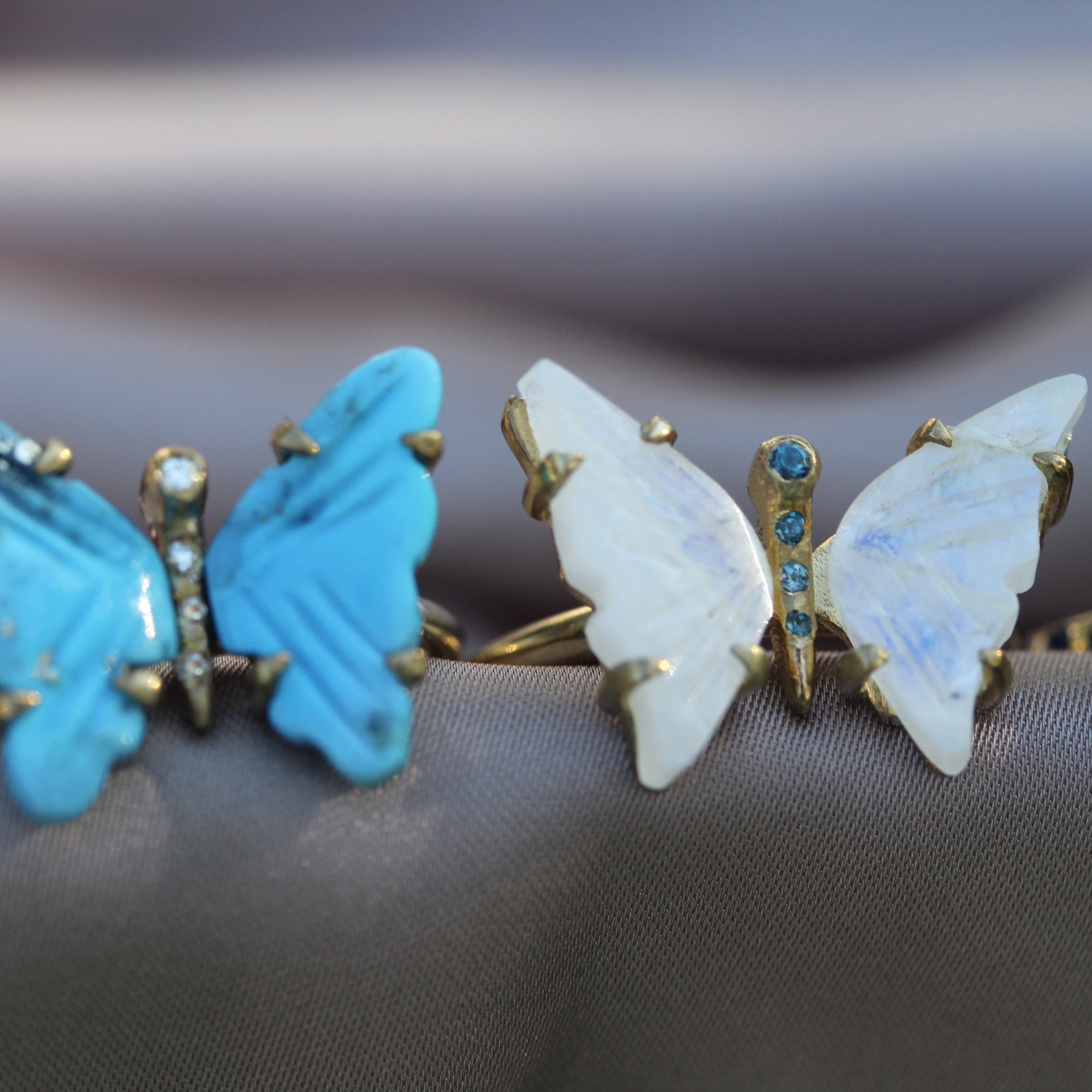 Moonstone and Sapphire/Topaz Butterfly Ring