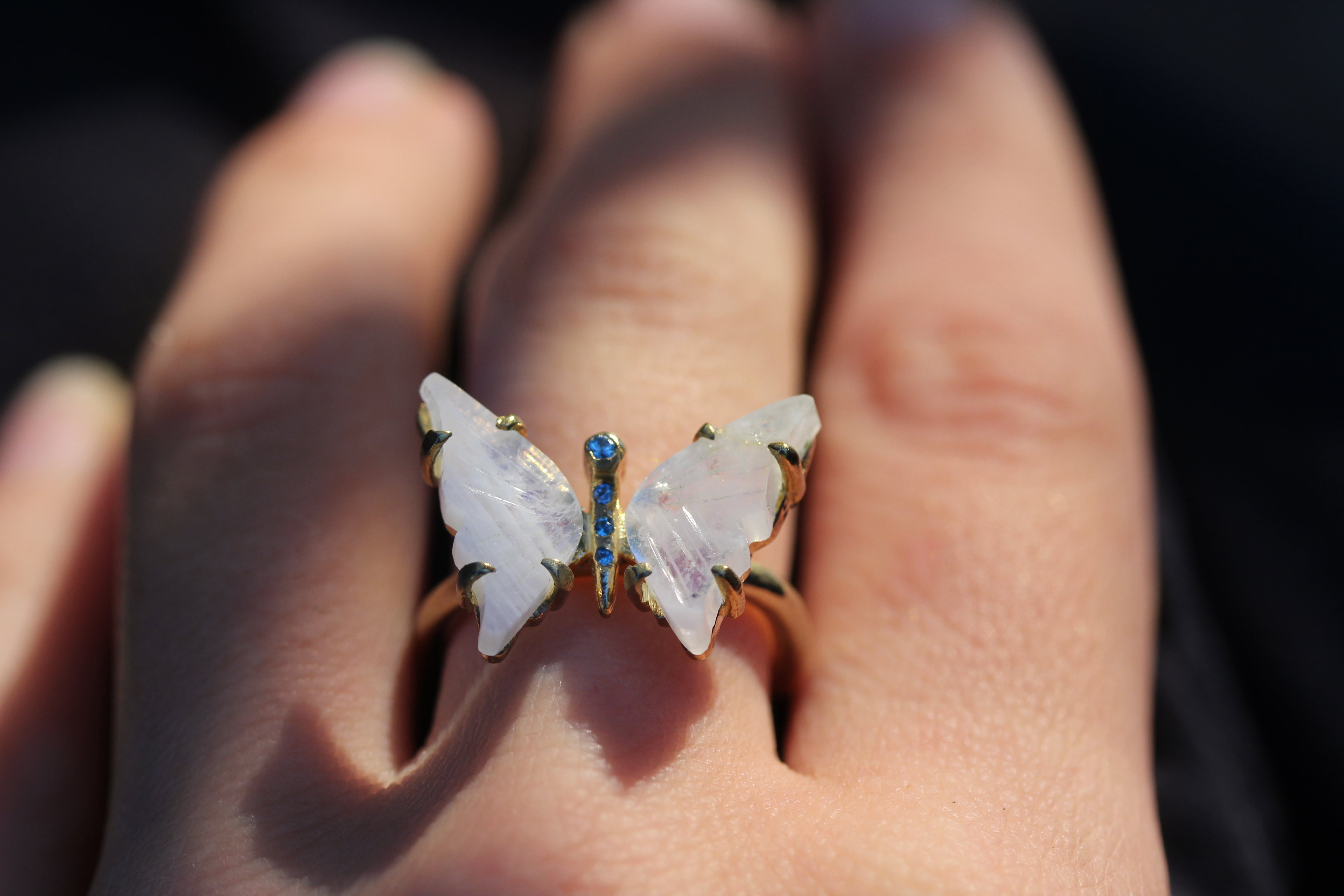 Moonstone and Sapphire/Topaz Butterfly Ring