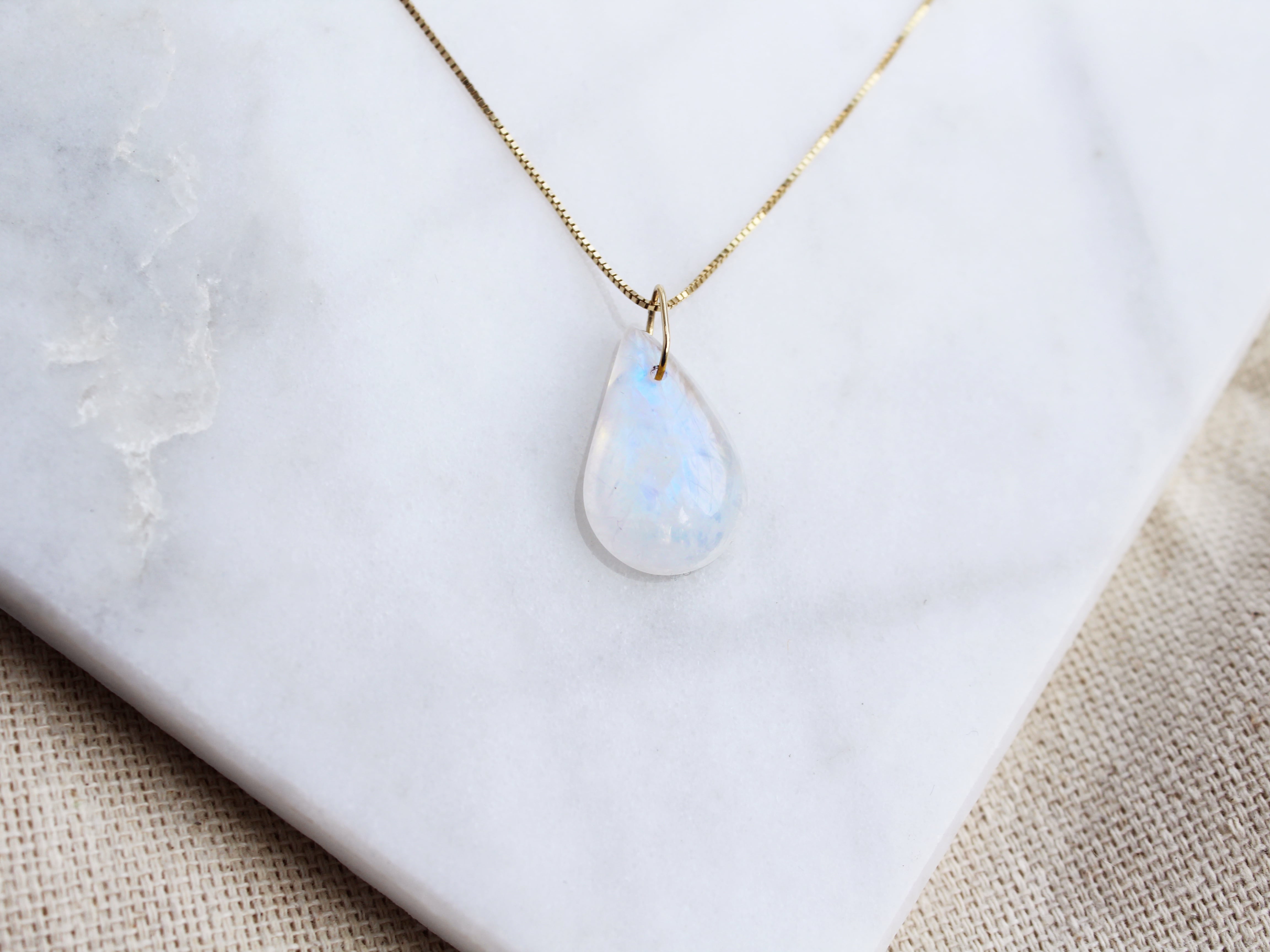 Solitaire Pear Moonstone Necklace