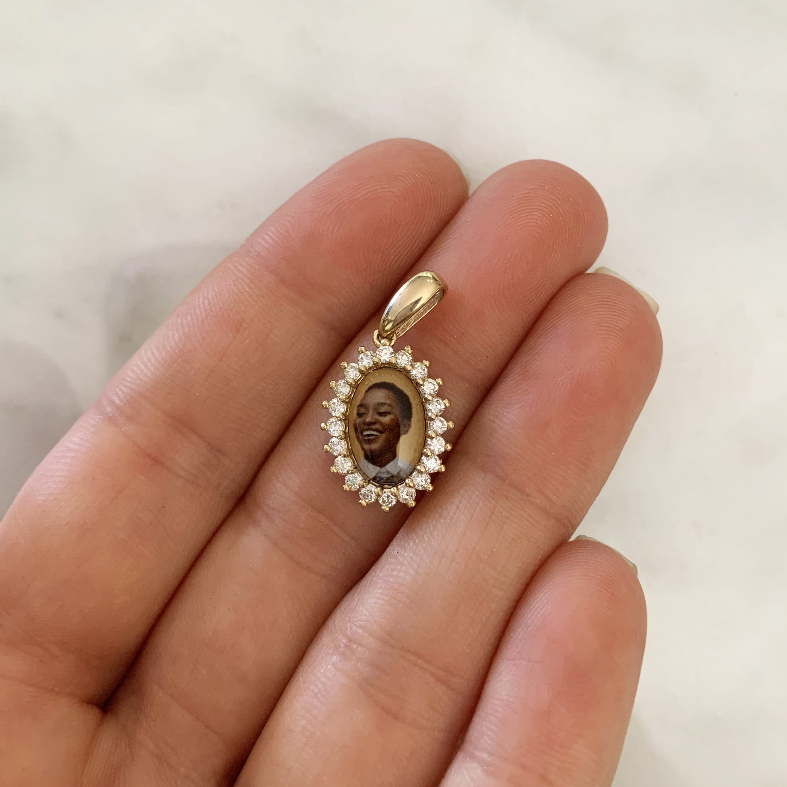 Oval 14k Gold Diamond Burst Photo Pendant