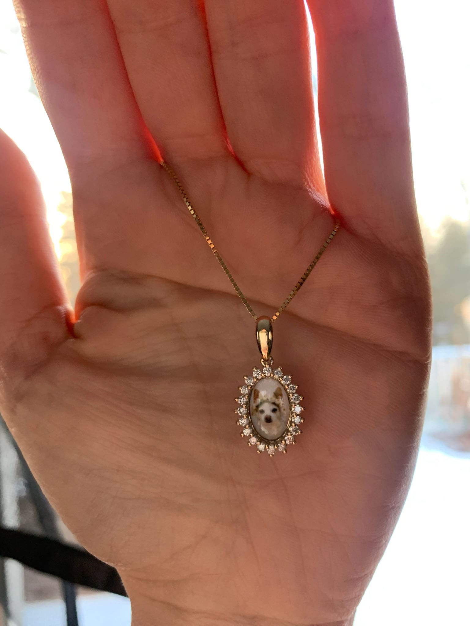 Oval 14k Gold Diamond Burst Photo Pendant