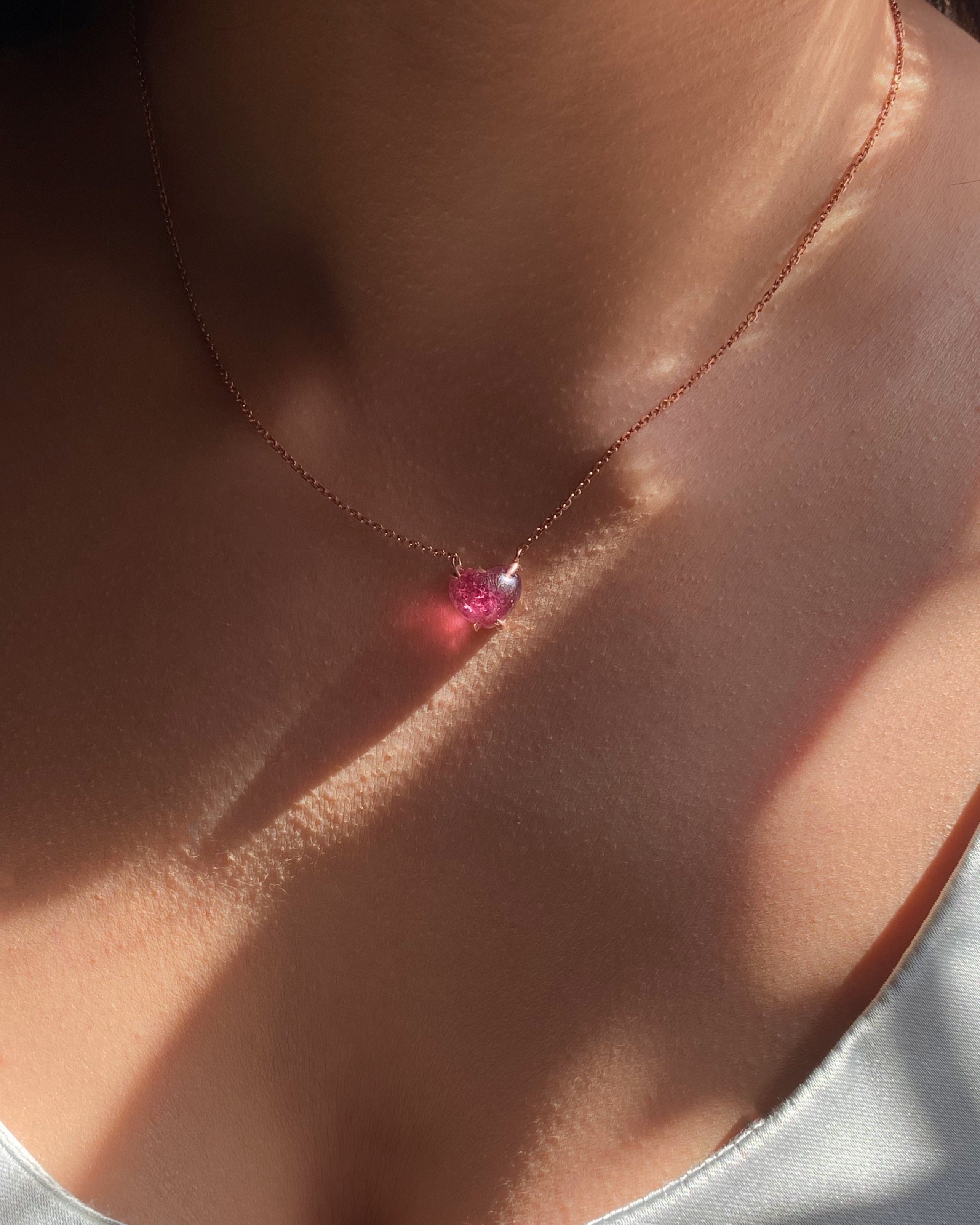 Small Solitaire Pink Tourmaline Heart Necklace