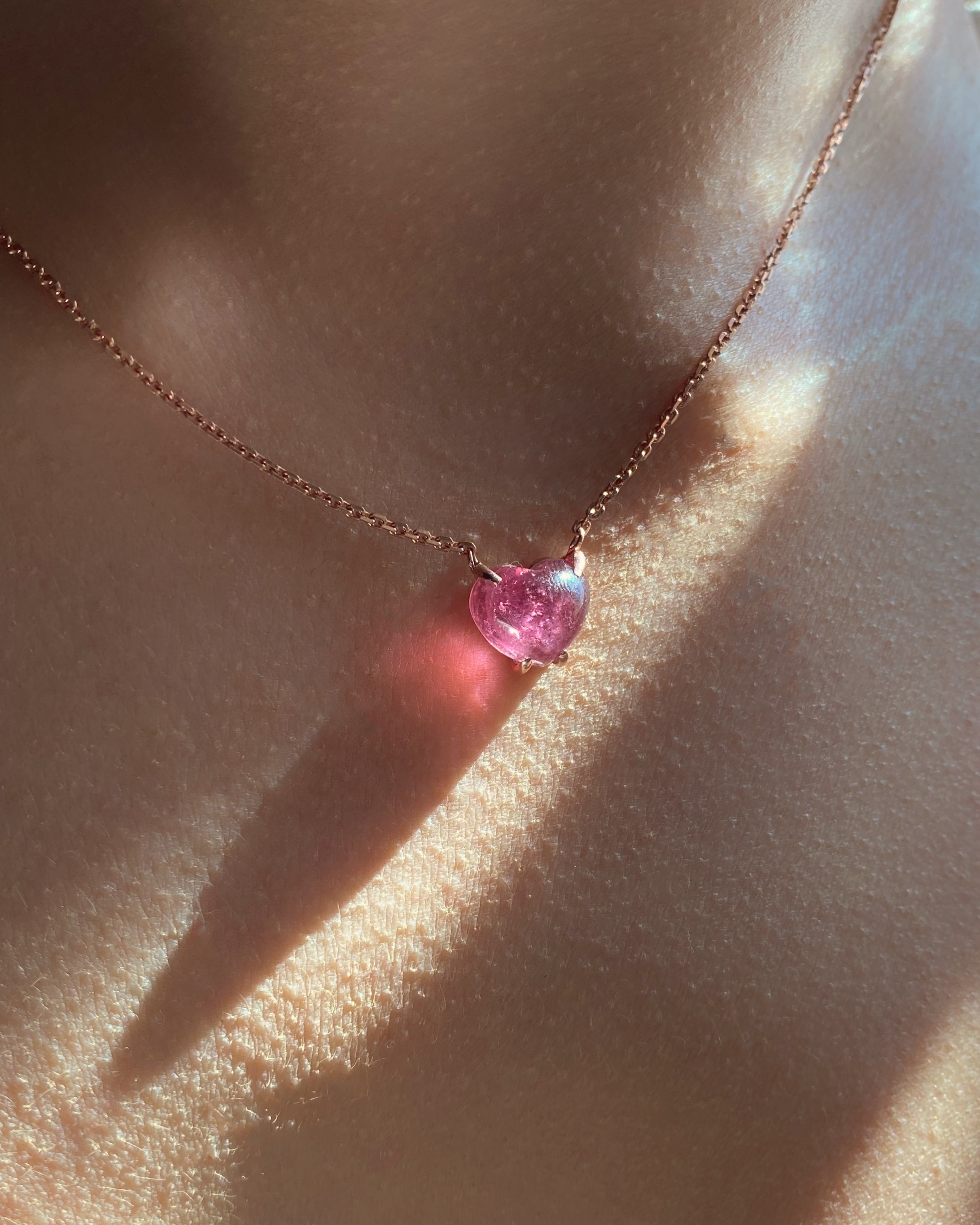 Small Solitaire Pink Tourmaline Heart Necklace