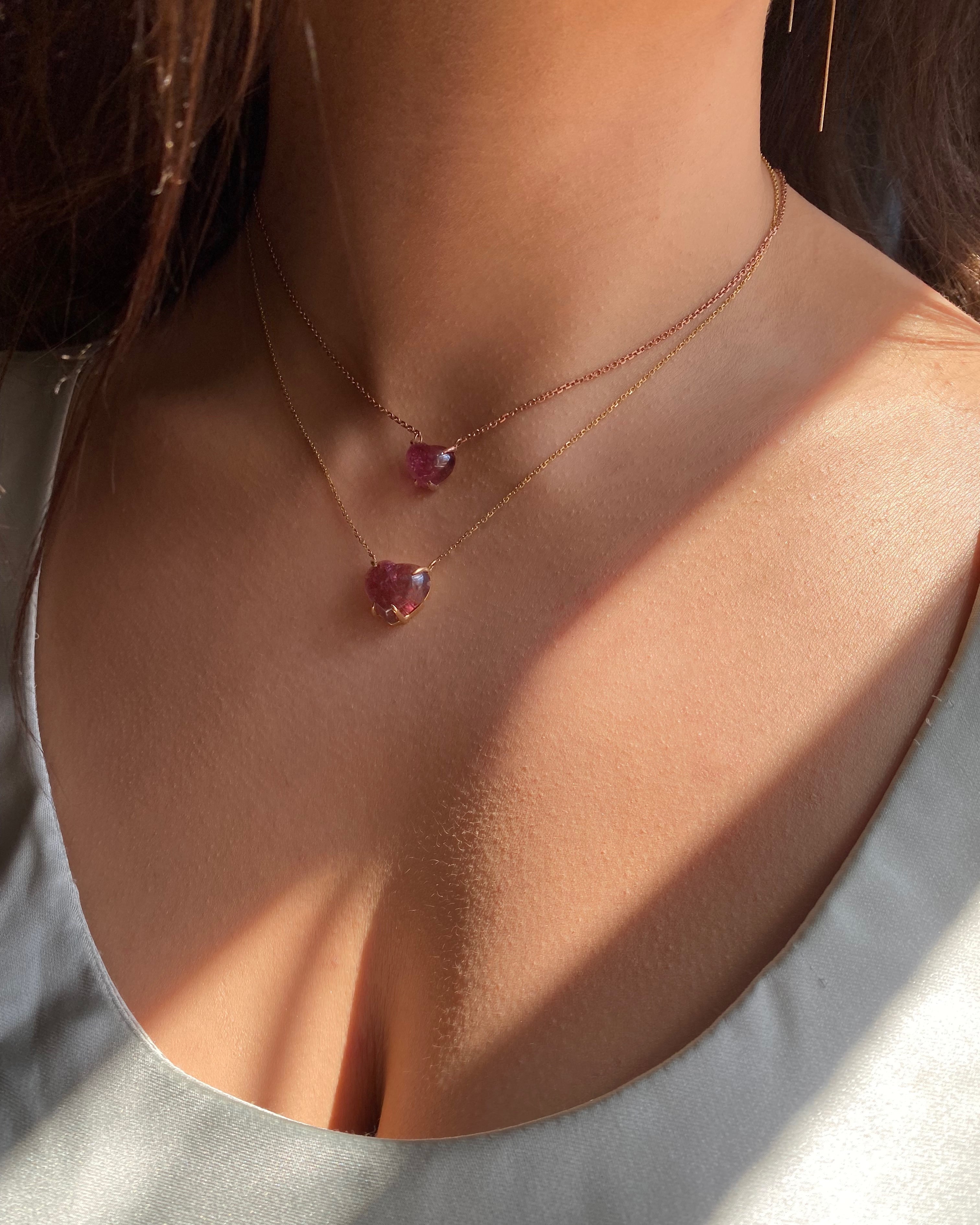 Solitaire Pink Tourmaline Heart Necklace