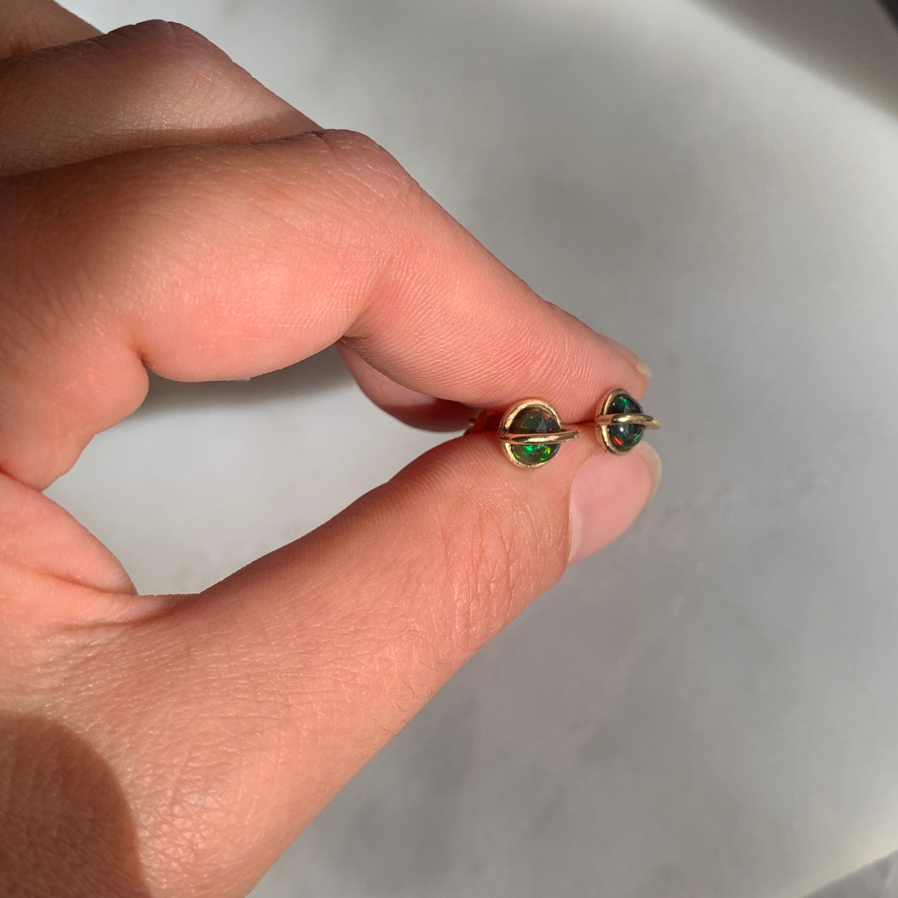 14k Gold Planet Opal Studs