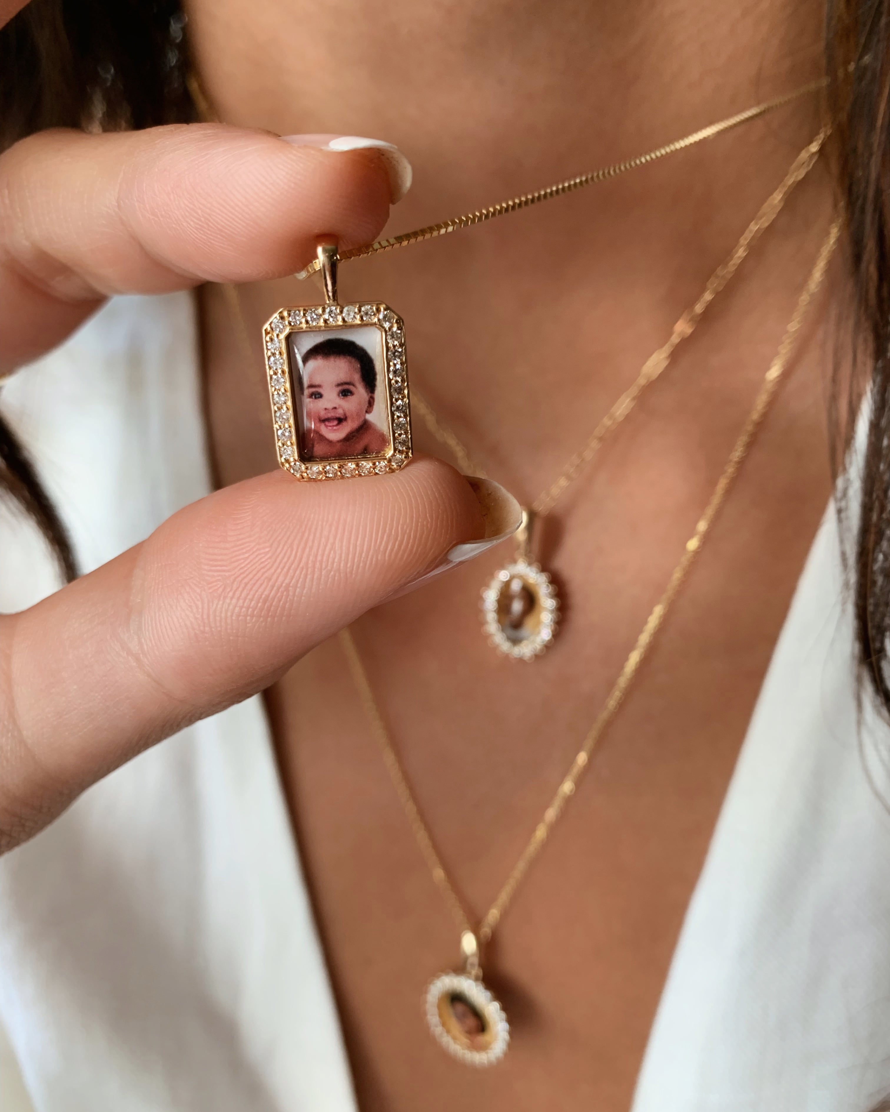 Rectangle 14k Gold and Diamond Photo Pendant