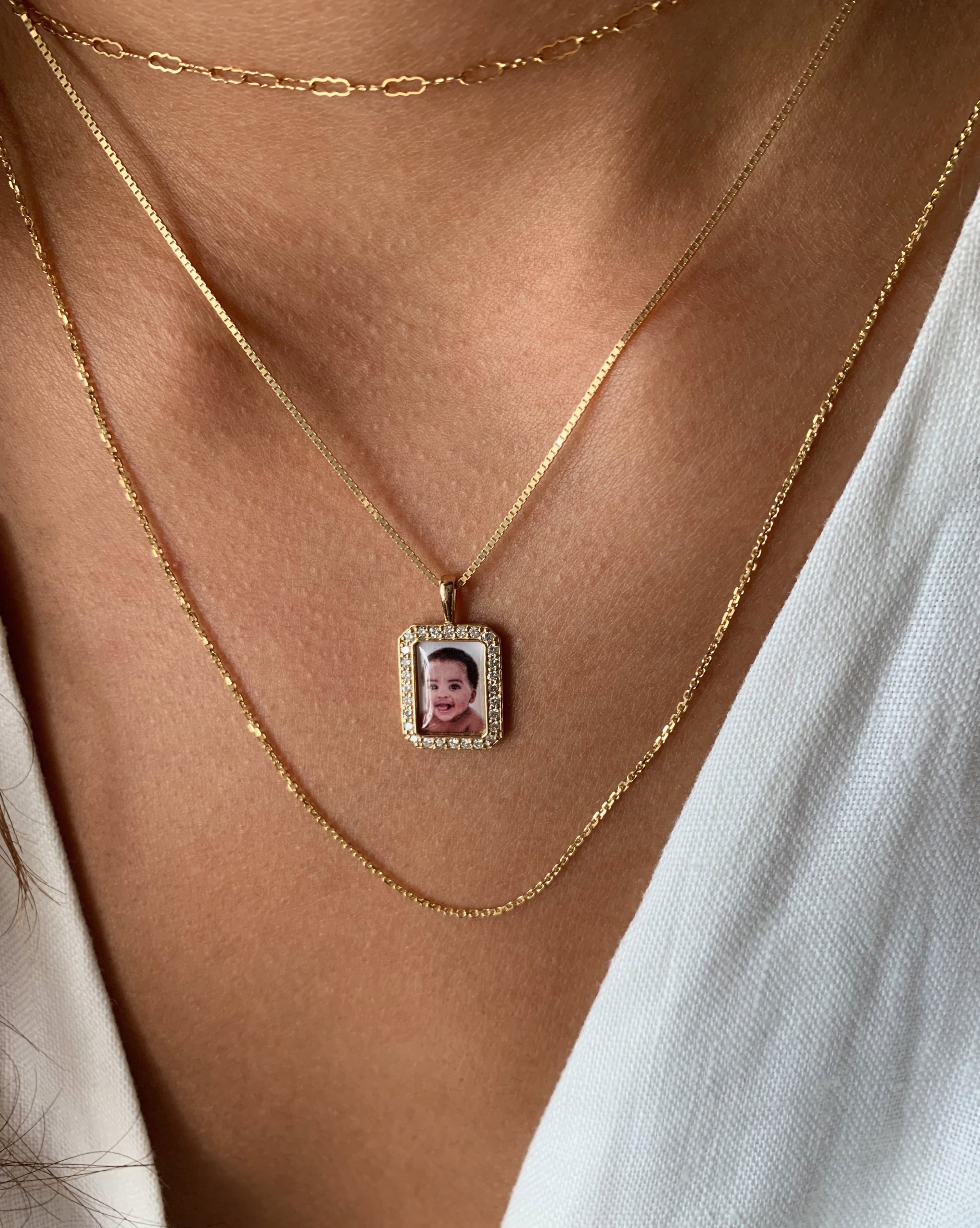 Rectangle 14k Gold and Diamond Photo Pendant